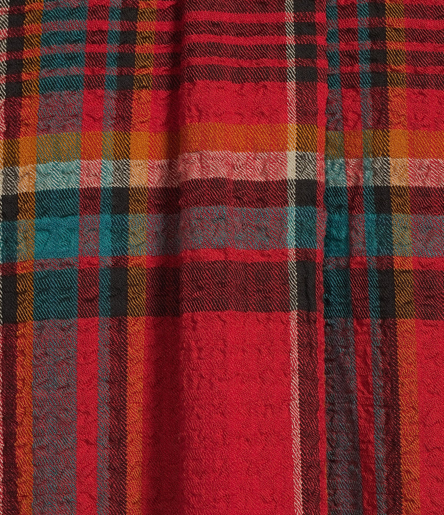 Intro Woven Pucker Plaid New Red Admore Point Collar 3/4 Rolled-Tab Sleeve Button Front Shirt