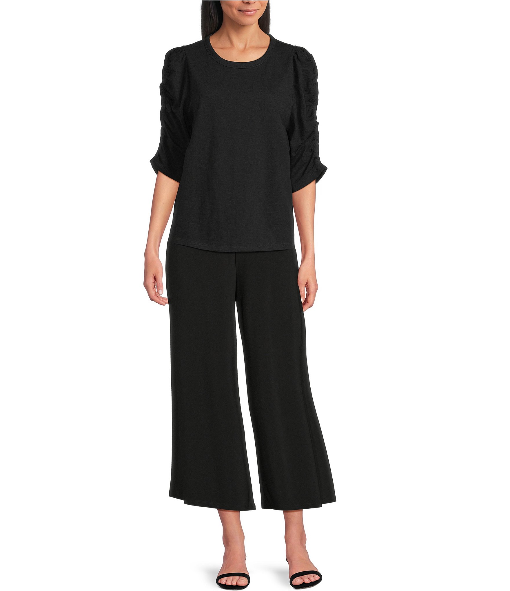 Investments 3/4 Ruched Sleeve Crew Neck Top