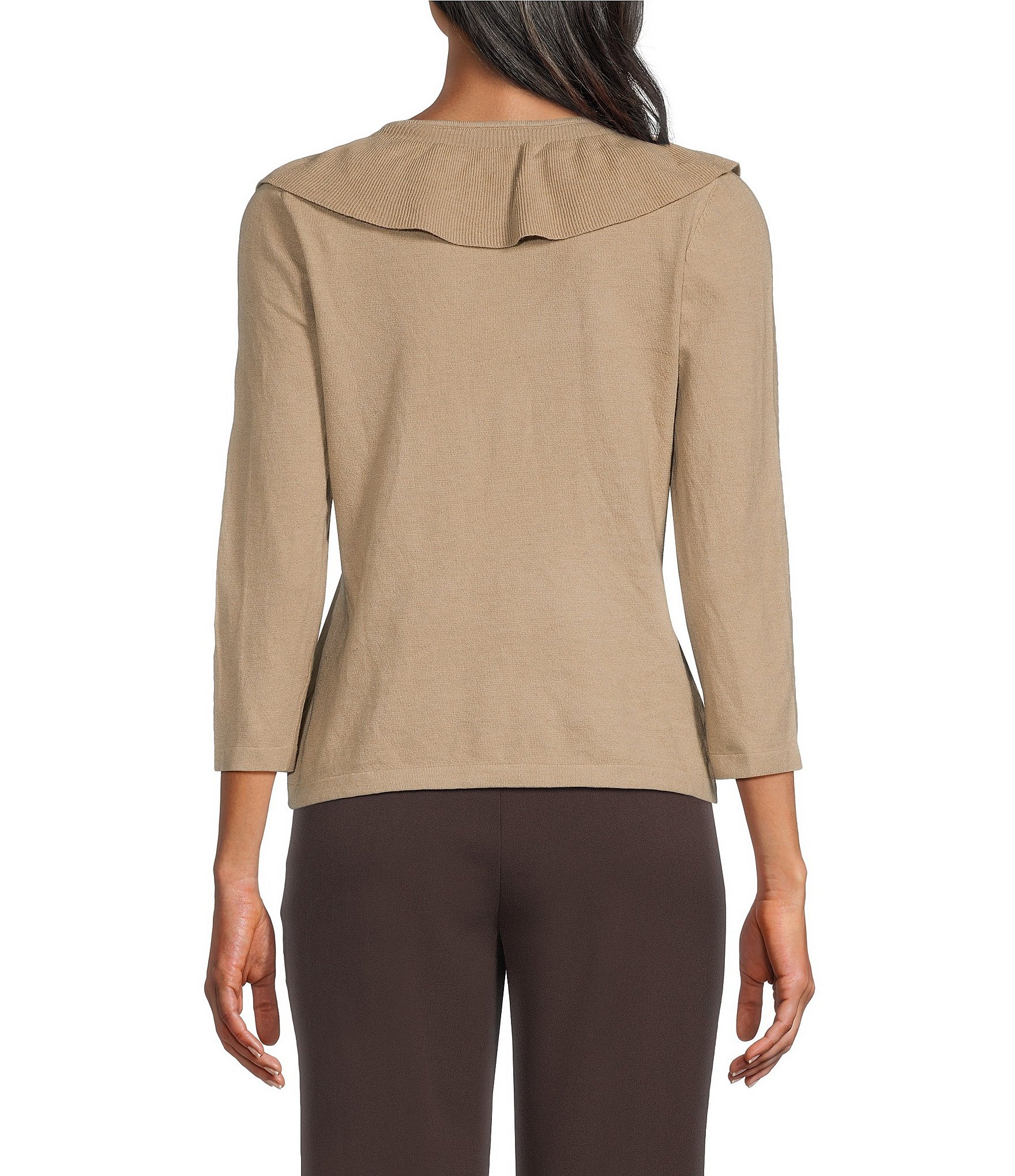 Investments 3/4 Sleeve Ruffle V-Neck Pullover Sweater