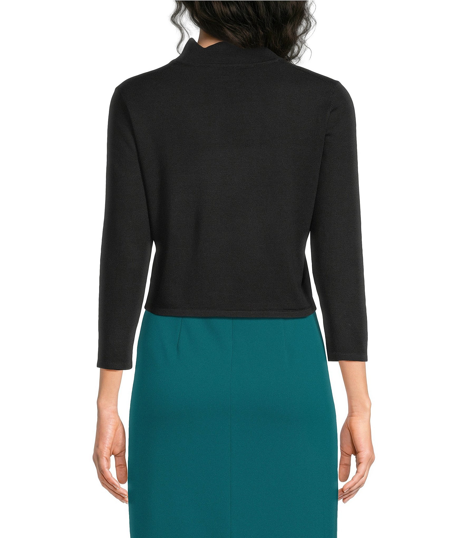 Investments 3/4 Sleeve Scallop Edge Open Front Cardigan