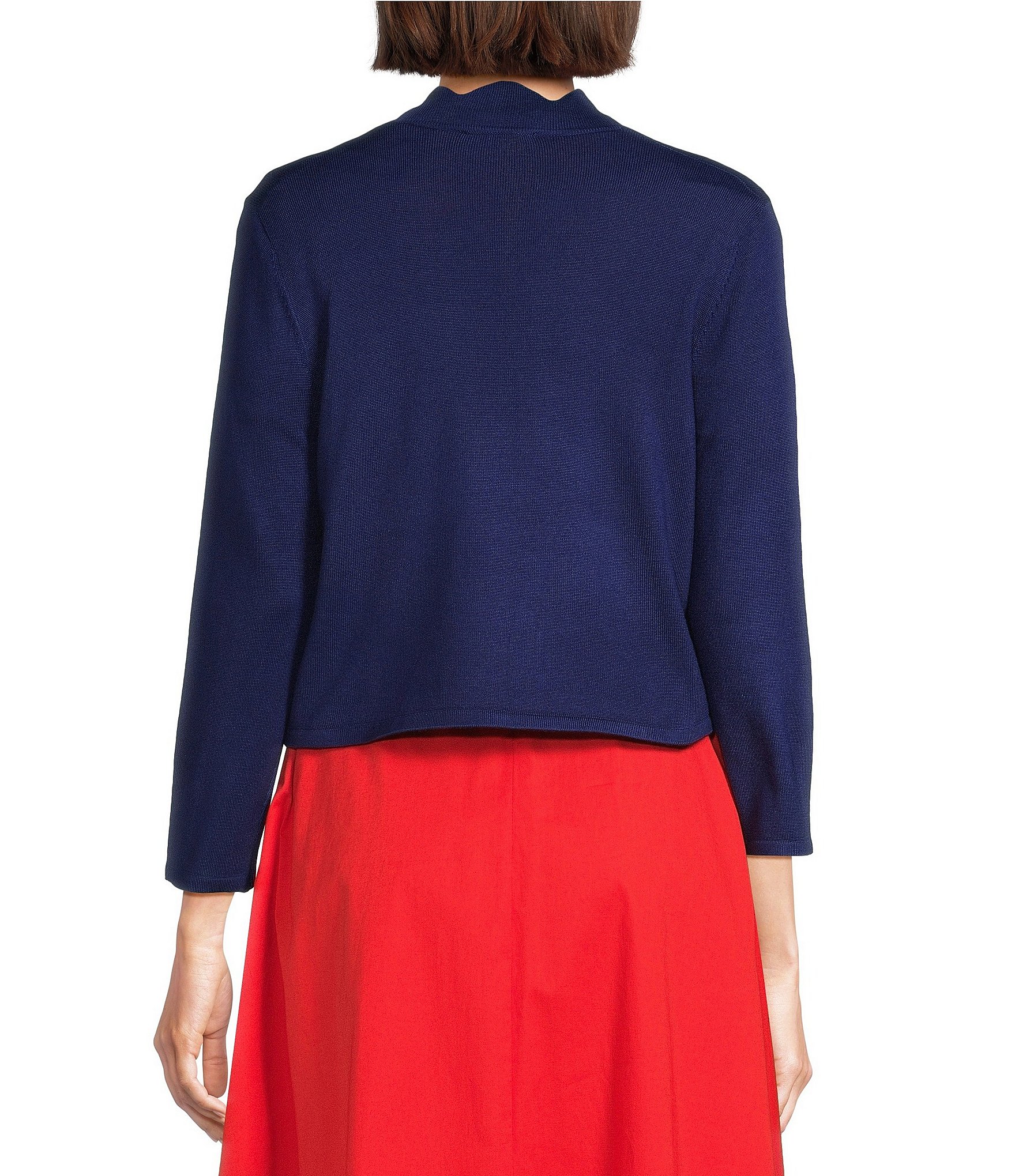 Investments 3/4 Sleeve Scallop Edge Open Front Cardigan