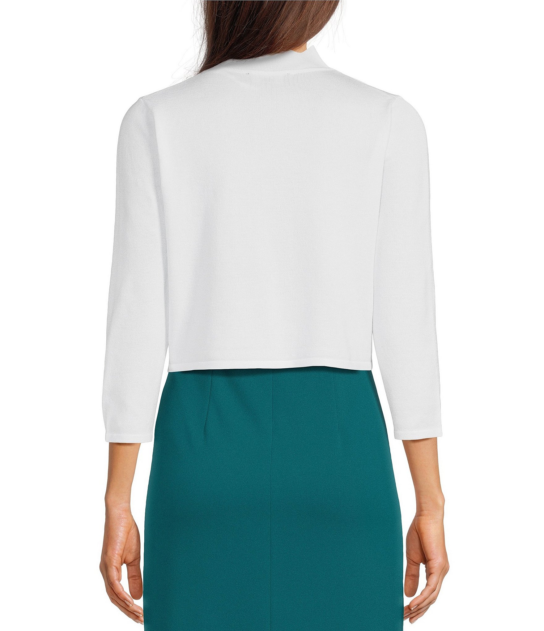 Investments 3/4 Sleeve Scallop Edge Open Front Cardigan