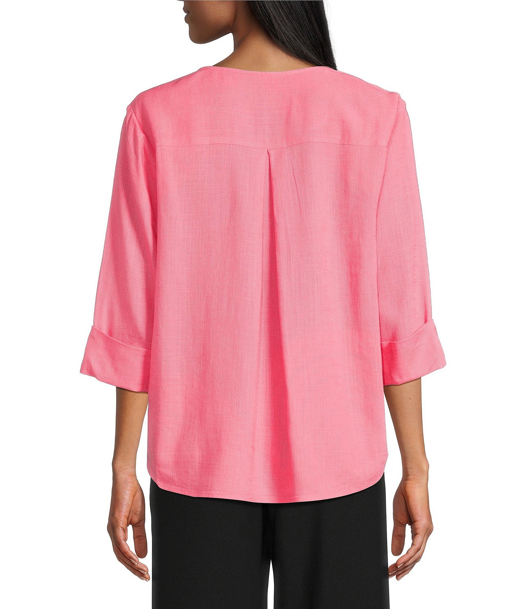Investments 3/4 Sleeve Split V-Neck Button Shirt