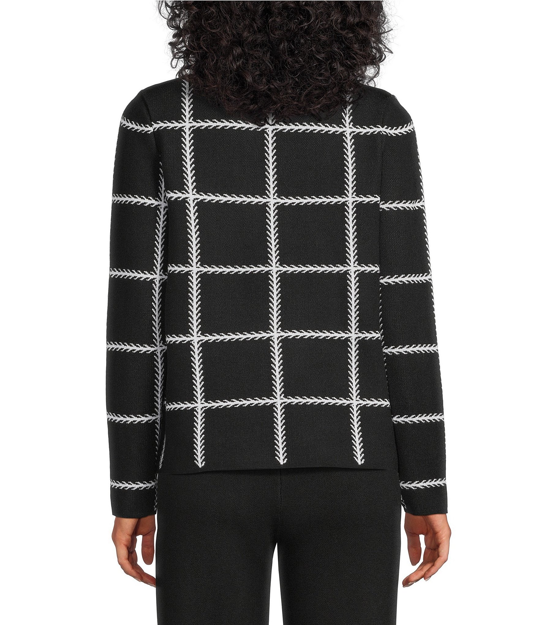 Investments Black Checked Long Sleeve Crew Neck Pullover Top