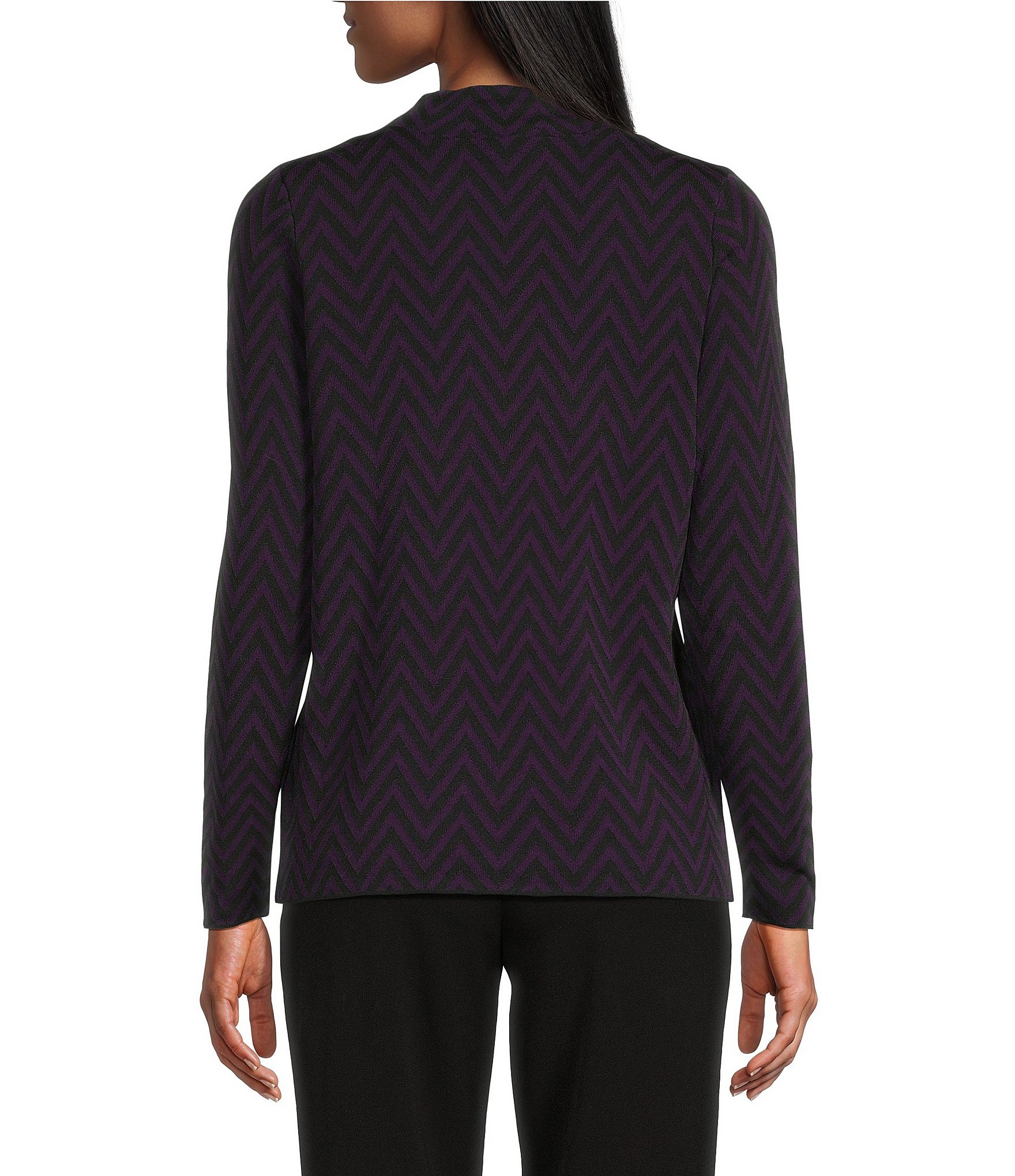 Investments Blackberry Zig-Zag Mock Neck Pullover Long Sleeves Top