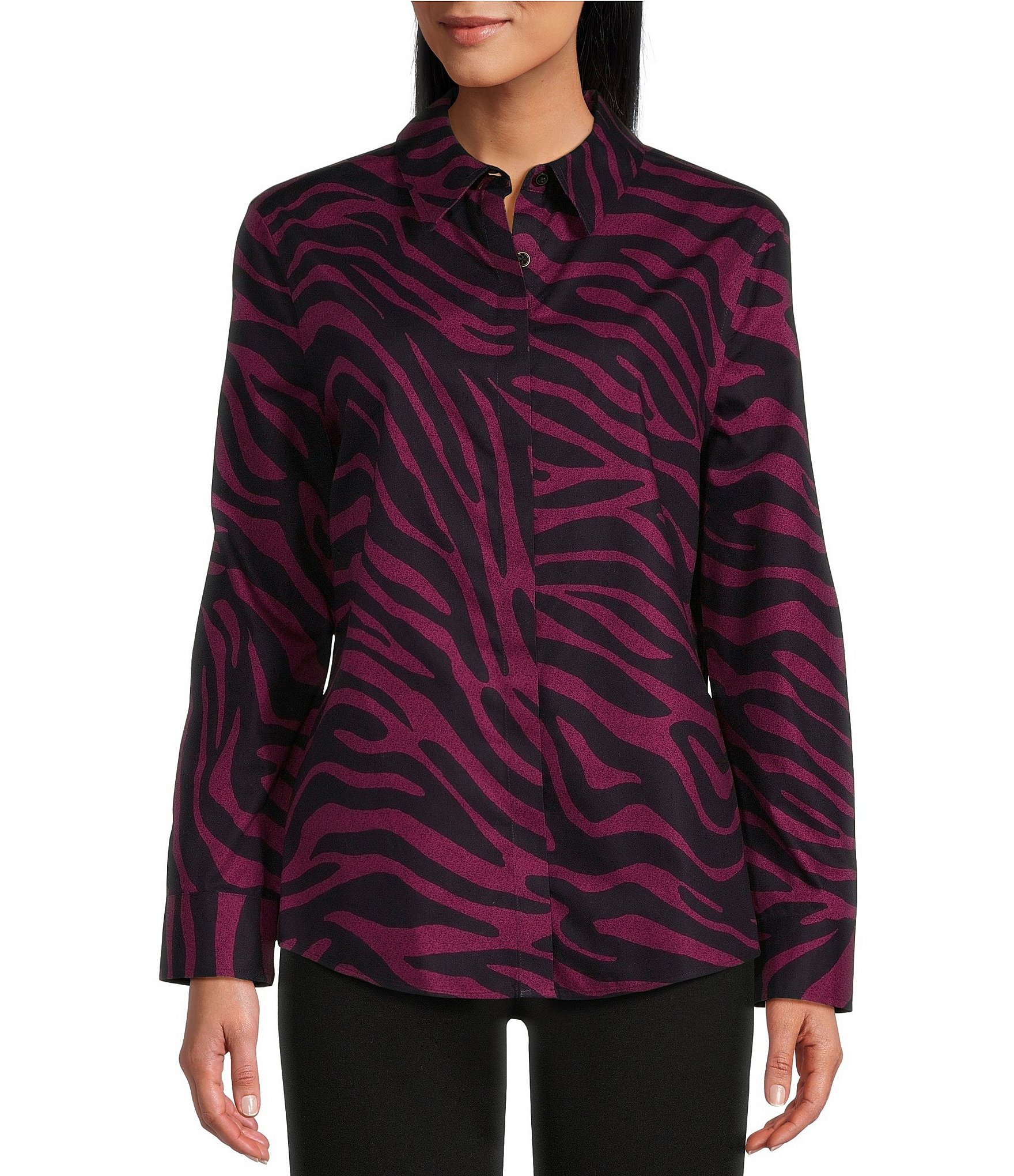 Investments Brooke Gold Label Point Collar Purple Zebra Long 