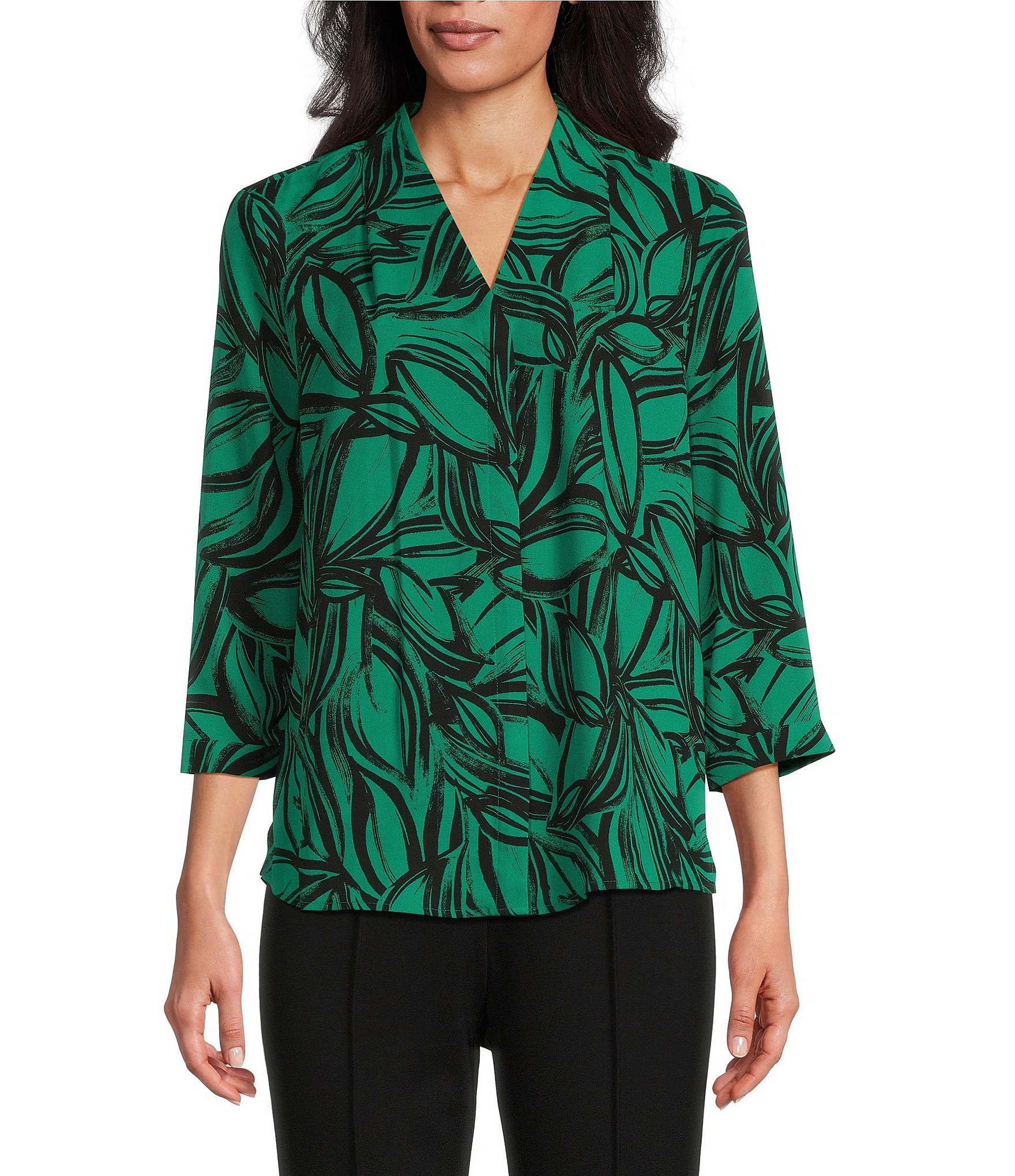 Slim Factor by Investments Floral Placement Print Long Sleeve