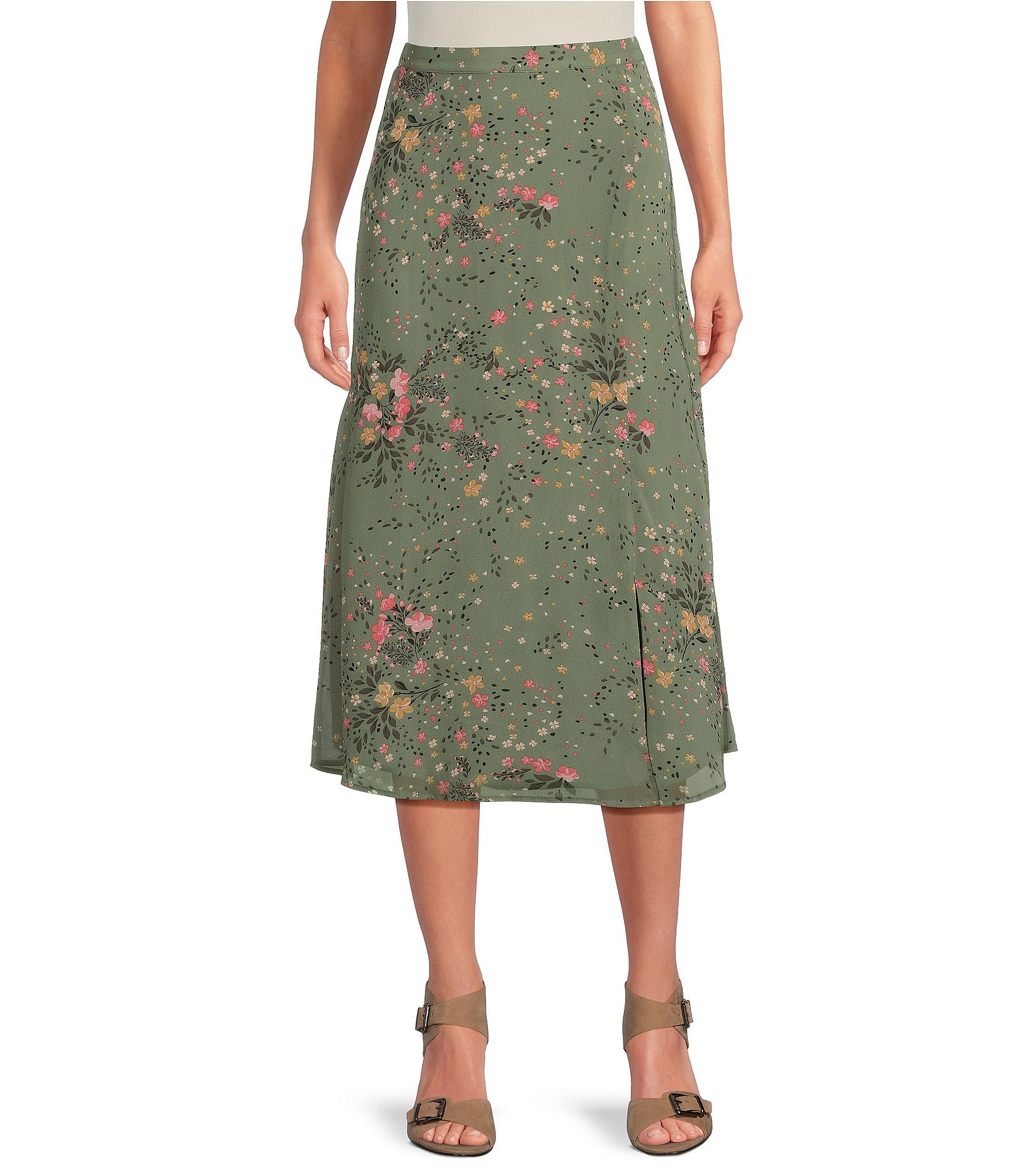 Investments Floral Soft Separates Side Zip Lined Coordinating Midi Skirt |  Dillard's