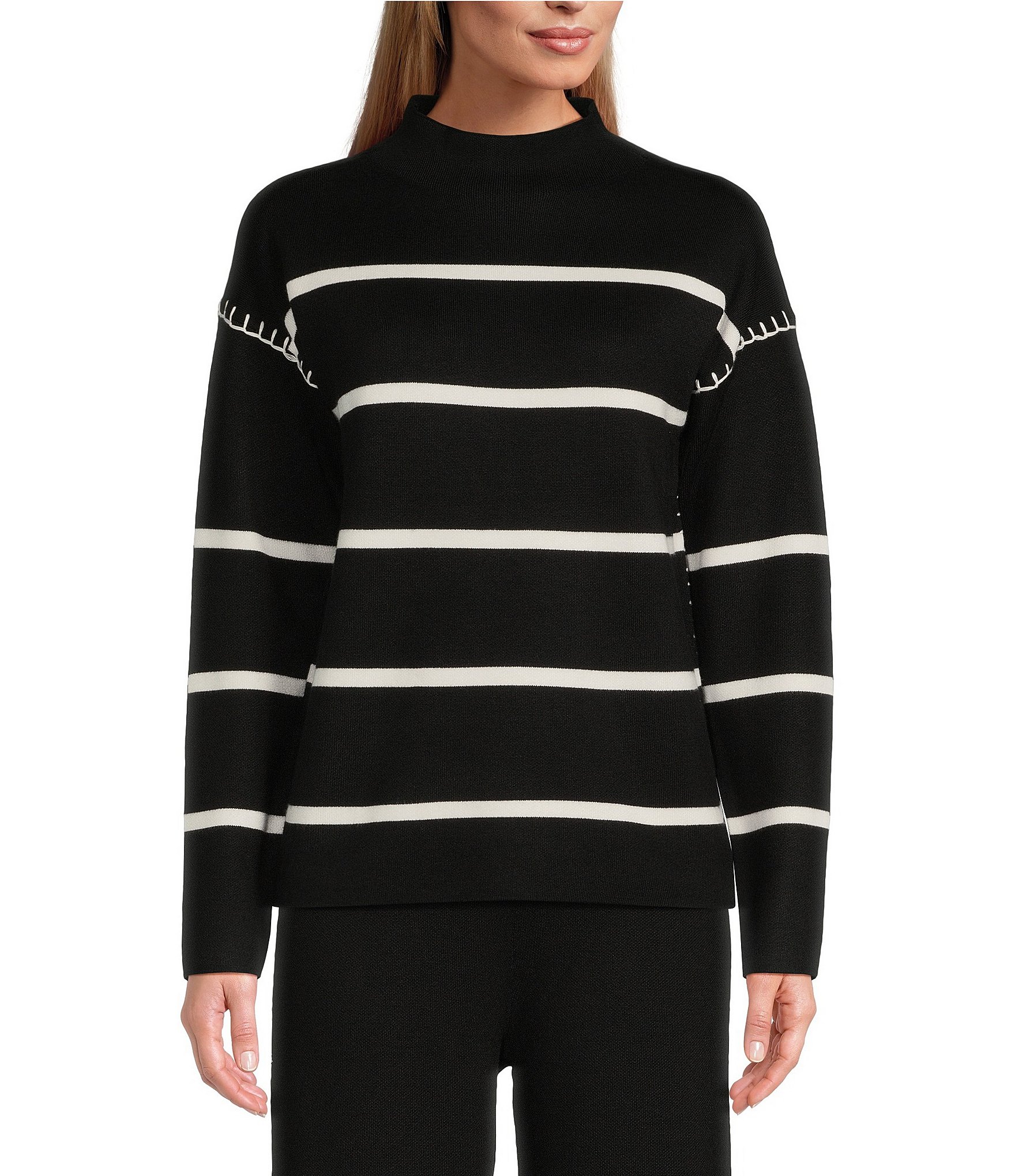 Investments Funnel Mock Neck Long Sleeve Stripe Sweater | Dillard's