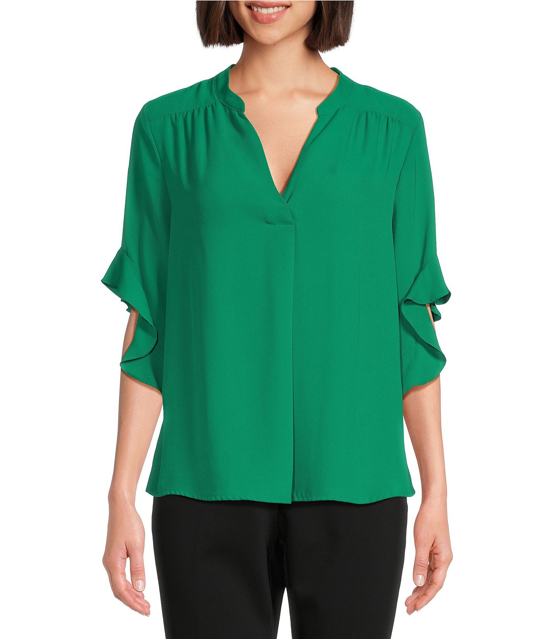 Investments Laikyn Signature V-Neck 3/4 Ruffled Sleeve Top | Dillard's