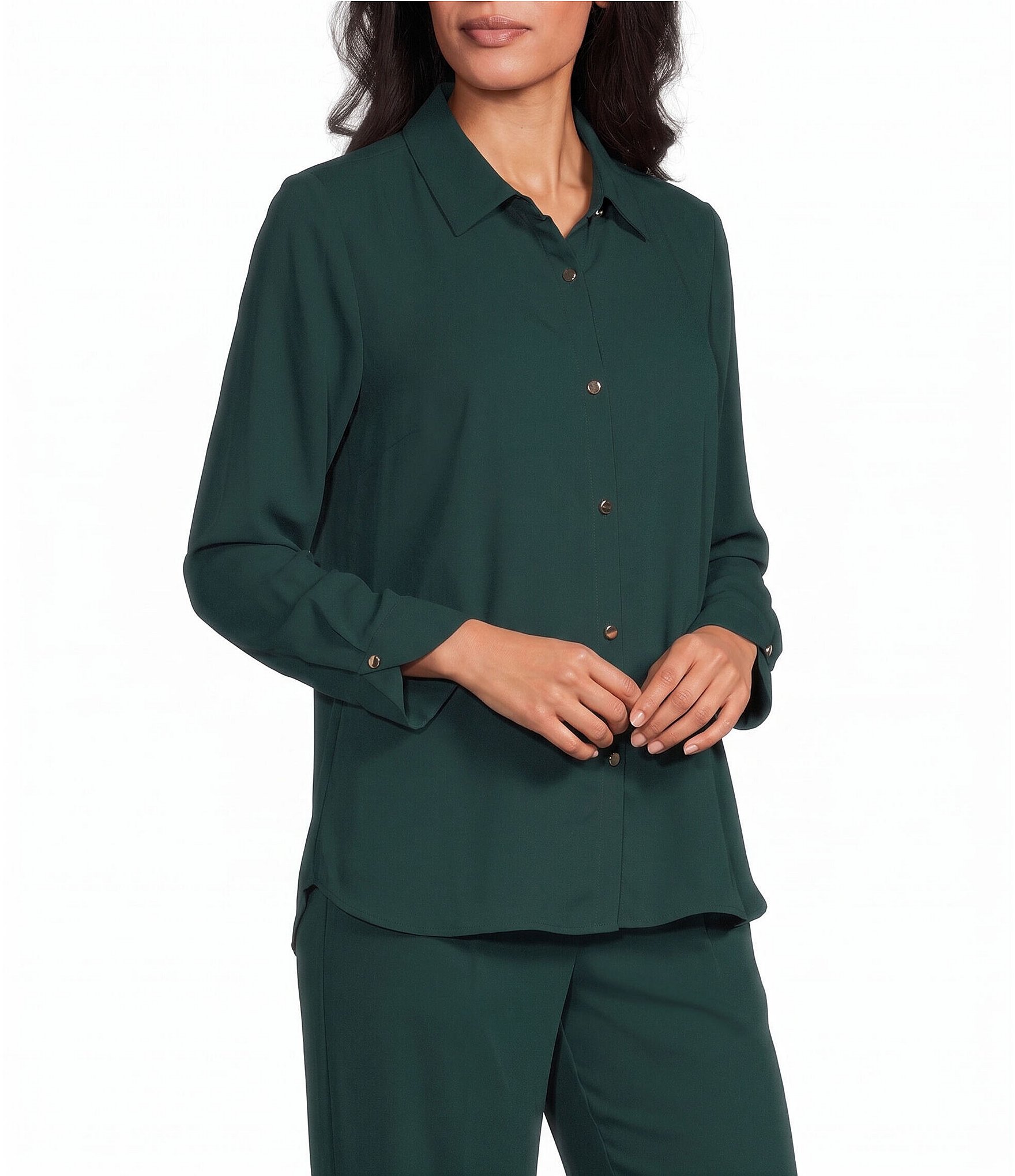 Investments Long Flounce Sleeve Point Collar Neck Top