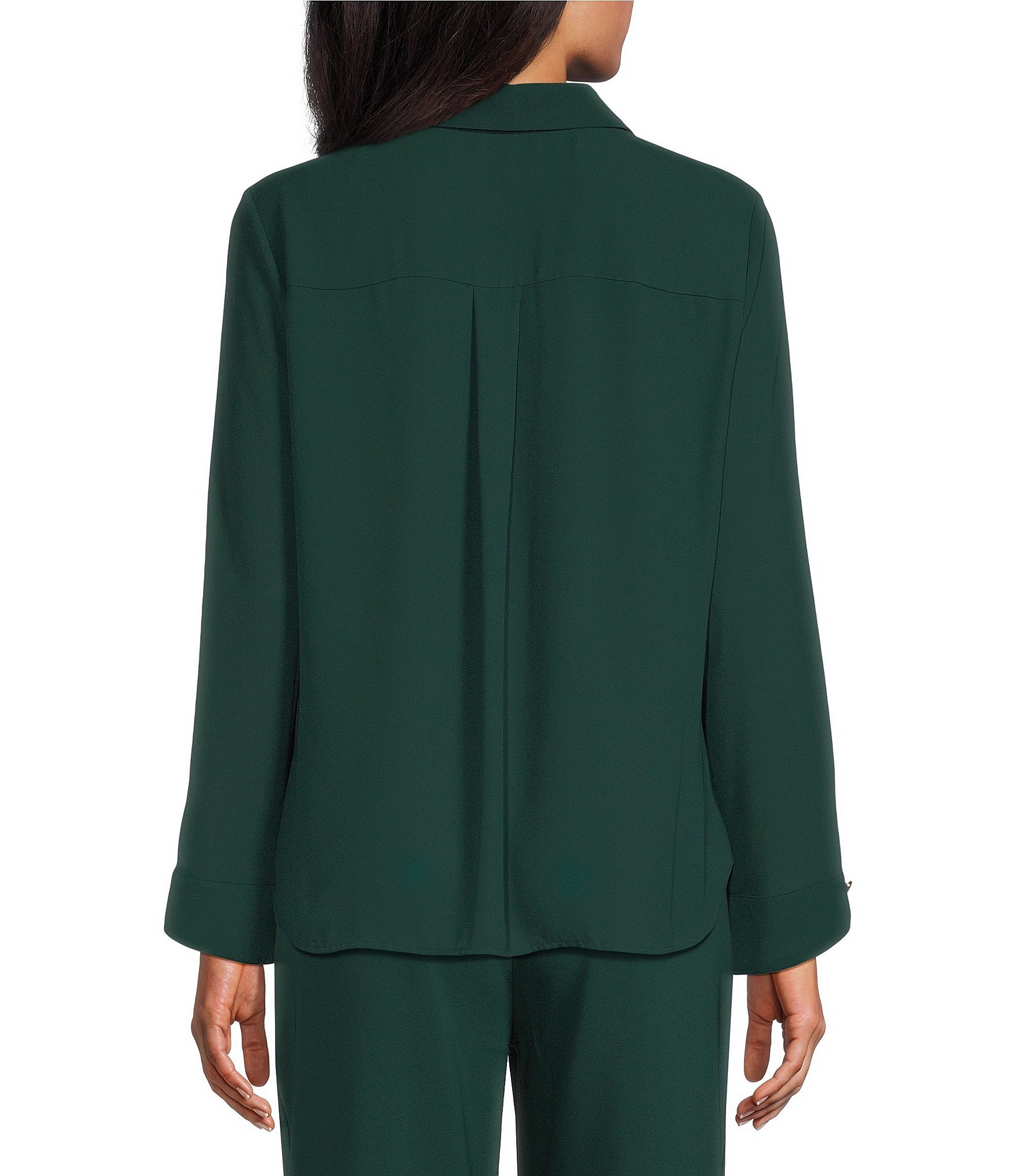 Investments Long Flounce Sleeve Point Collar Neck Top