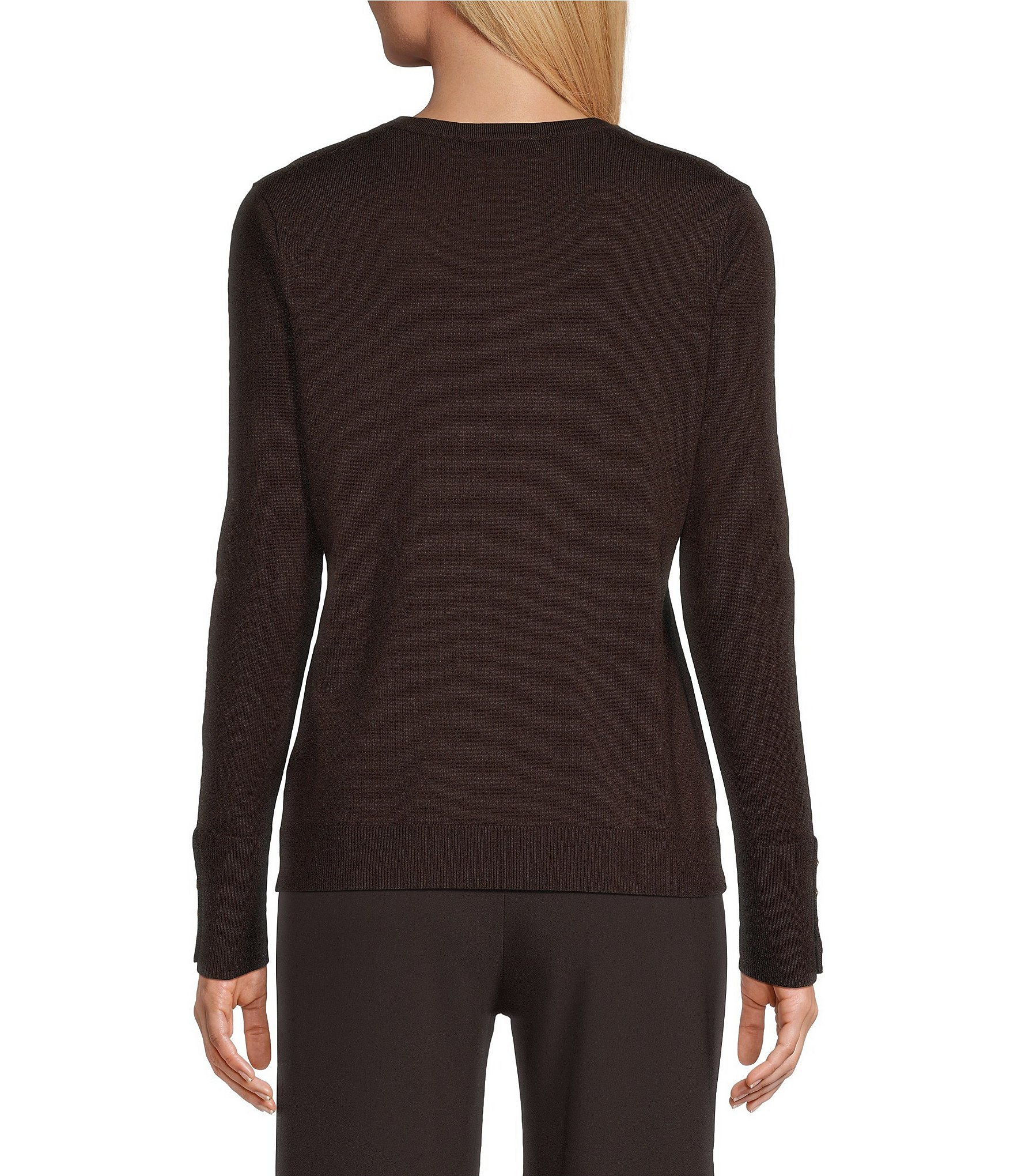 Investments Long Sleeve Button Cuff Crew Neck Sweater