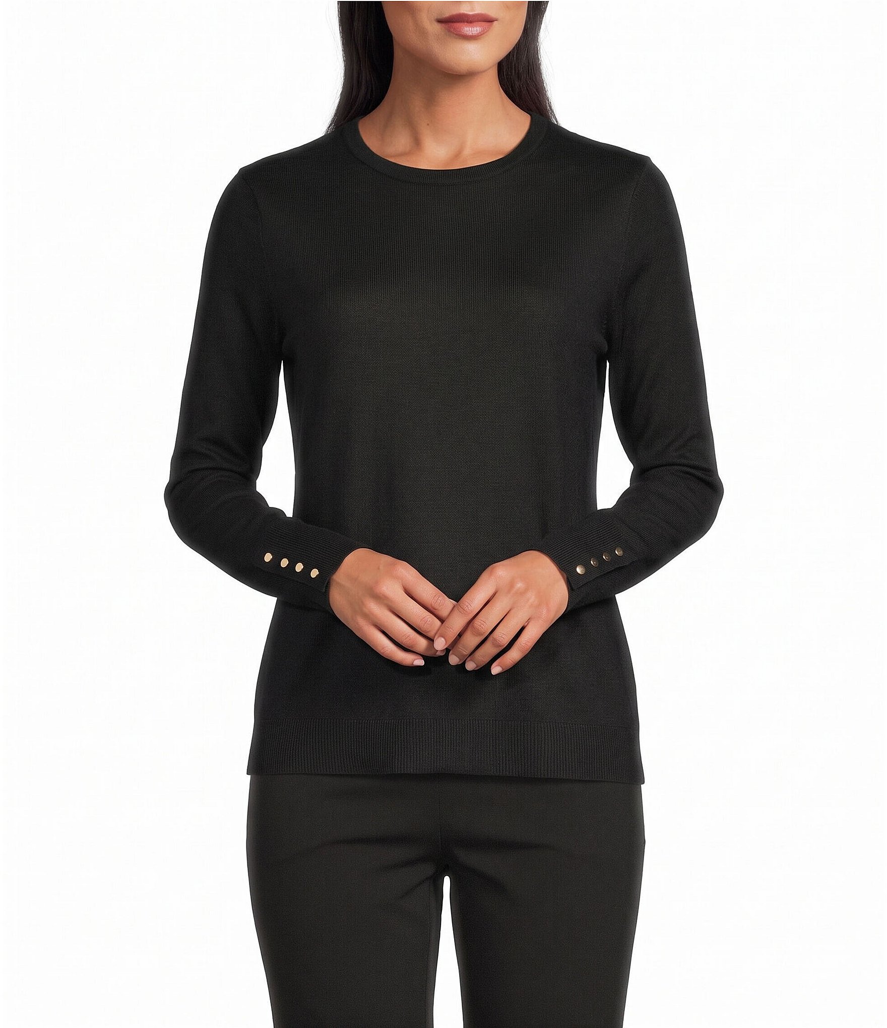 Investments Long Sleeve Button Cuff Crew Neck Sweater