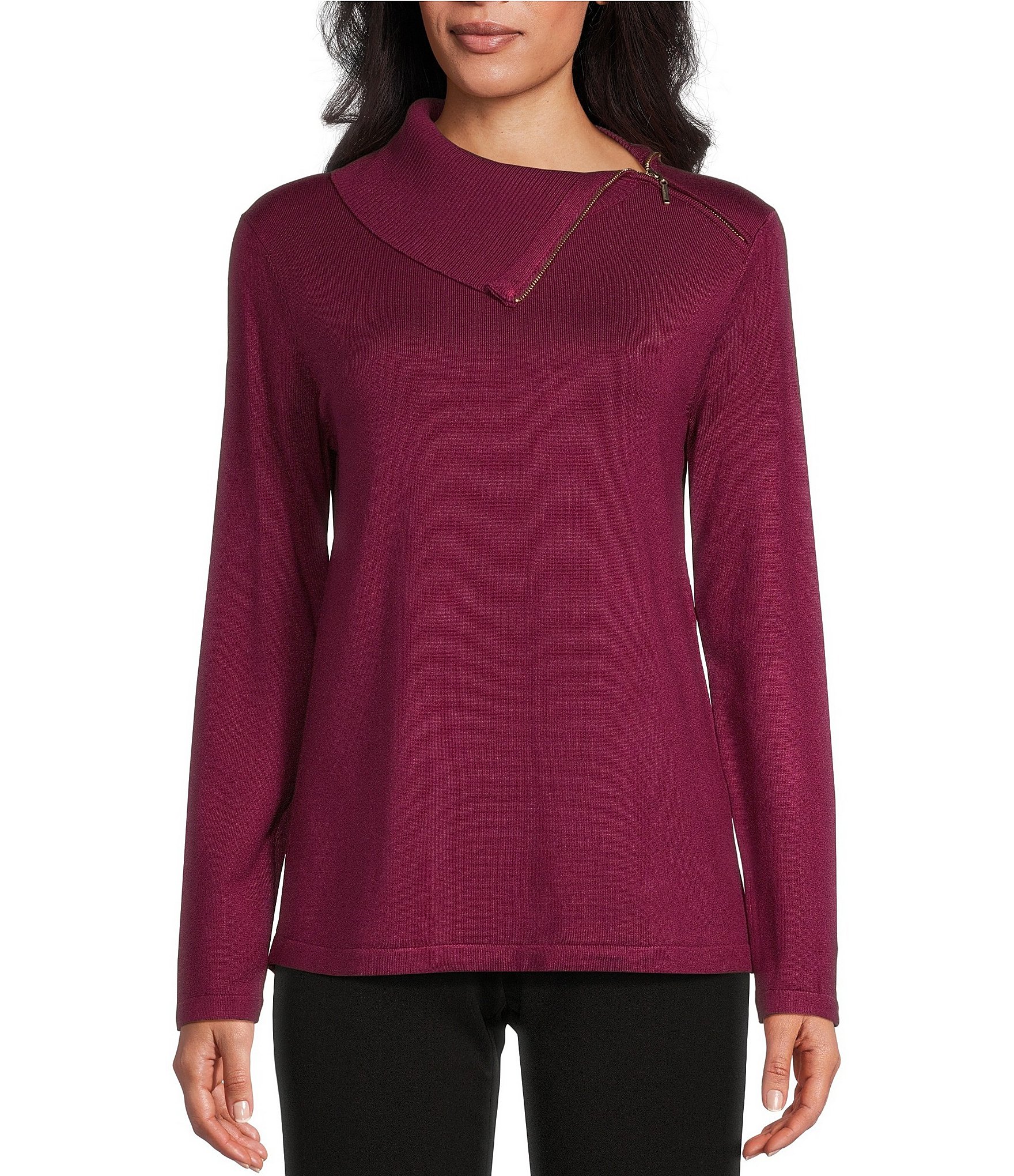 Investments Long Sleeve Envelope Zip Neck Sweater | Dillard's