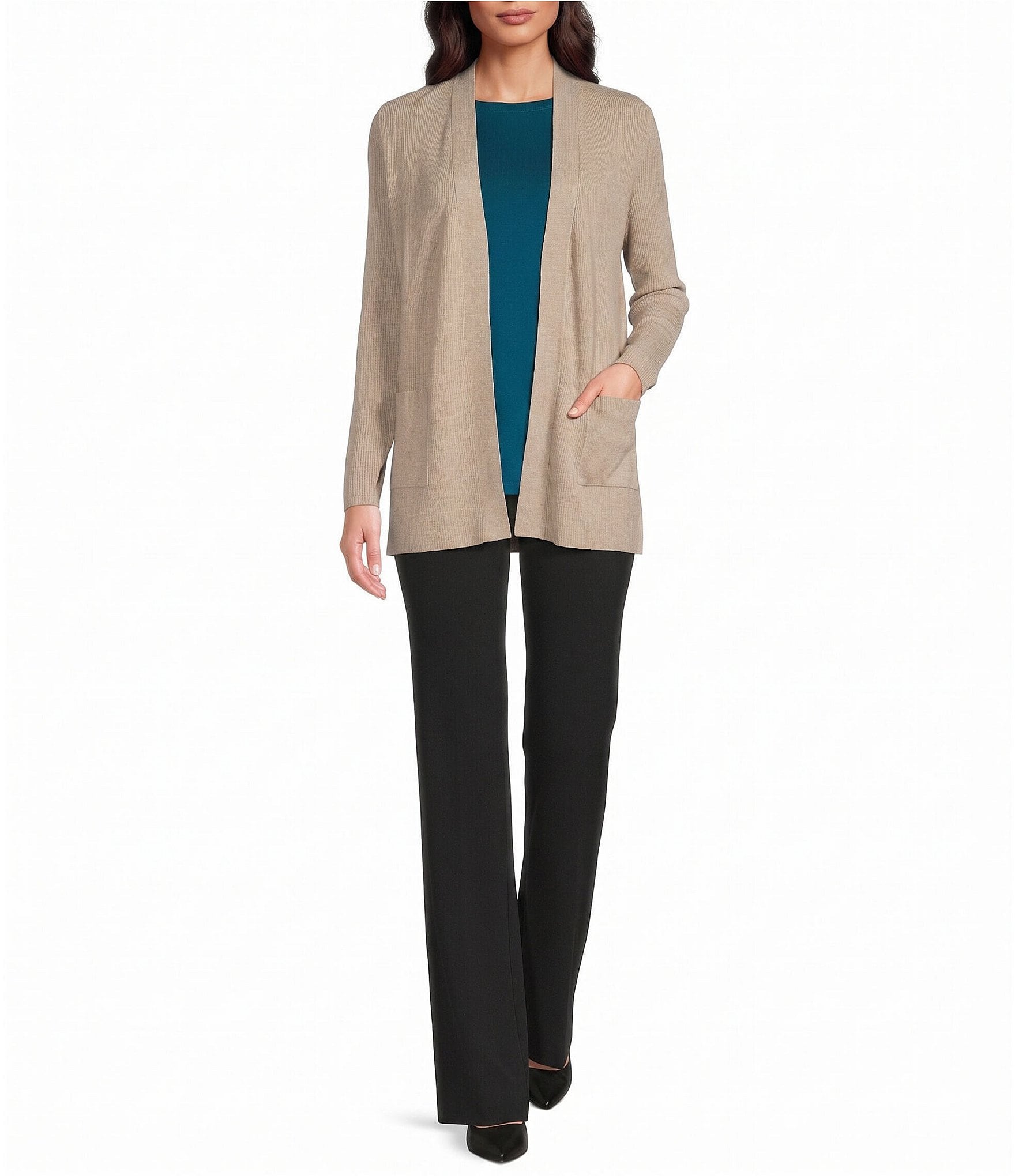 Investments Long Sleeve Open Front Patch Pocket Heather Cardigan