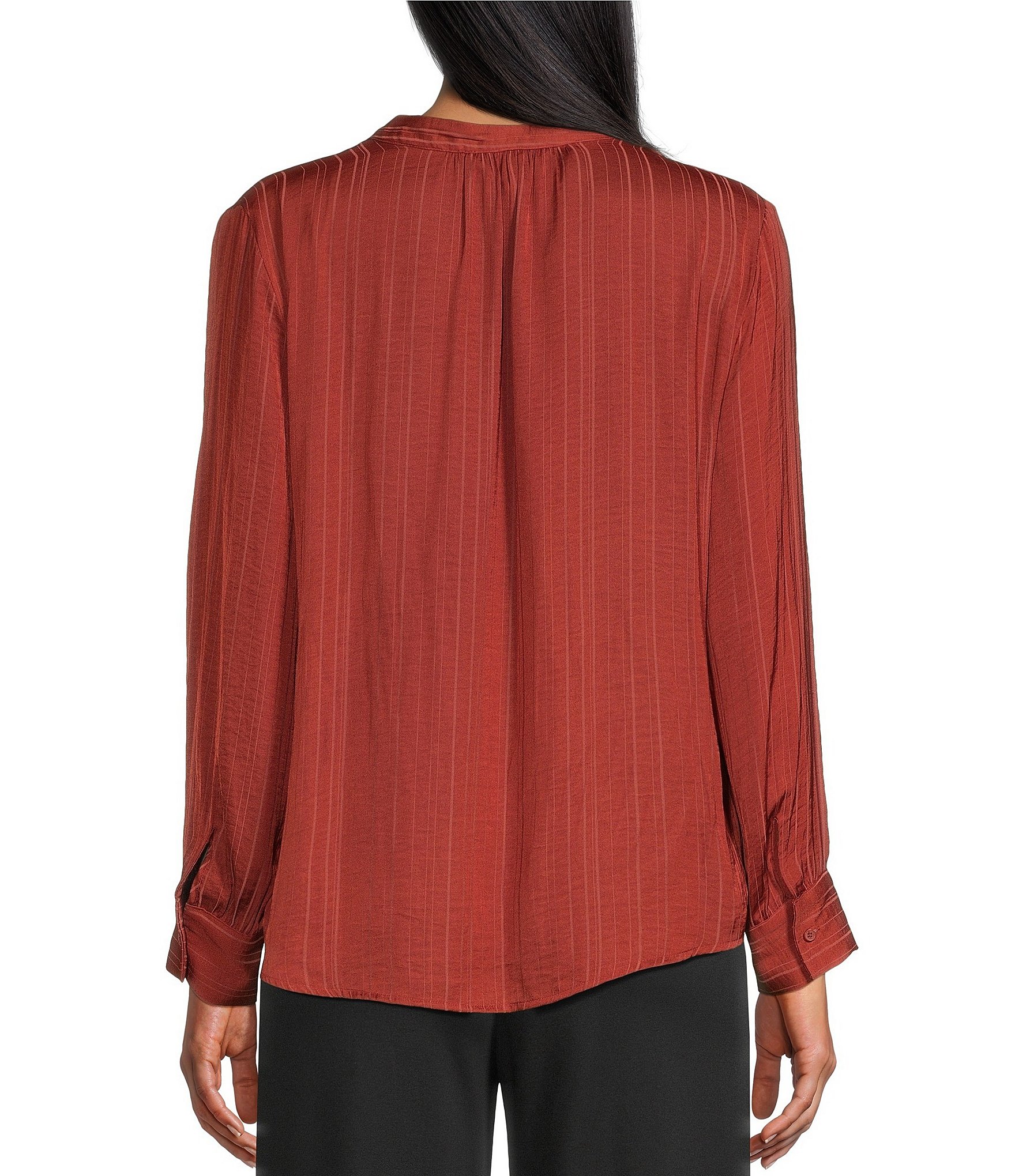 Investments Long Sleeve Split-V Neck Jacquard Blouse