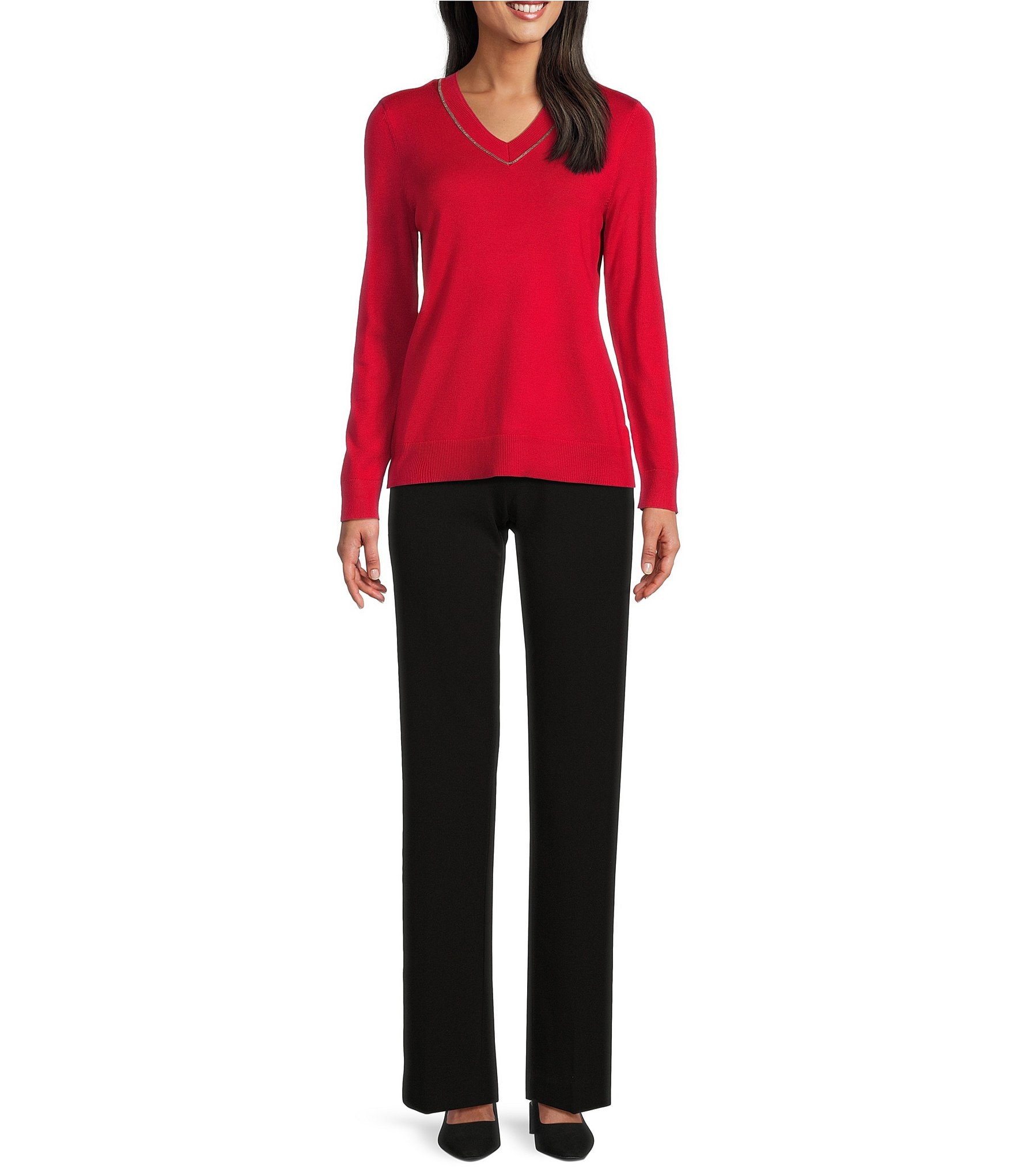 Investments Long Sleeve V-Neck Pullover Top