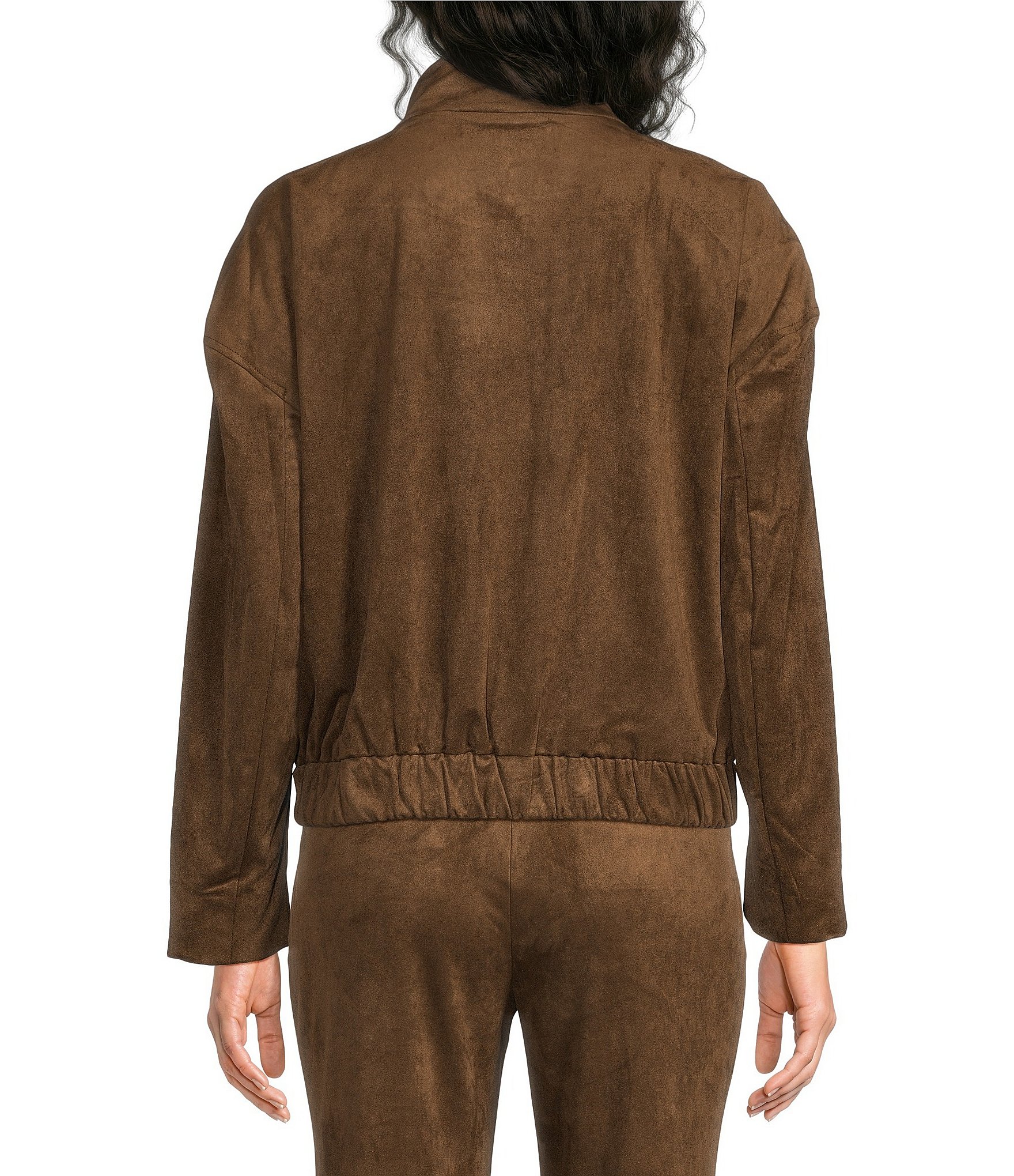 Investments Long Sleeve Zip Front Faux Suede Bomber Jacket