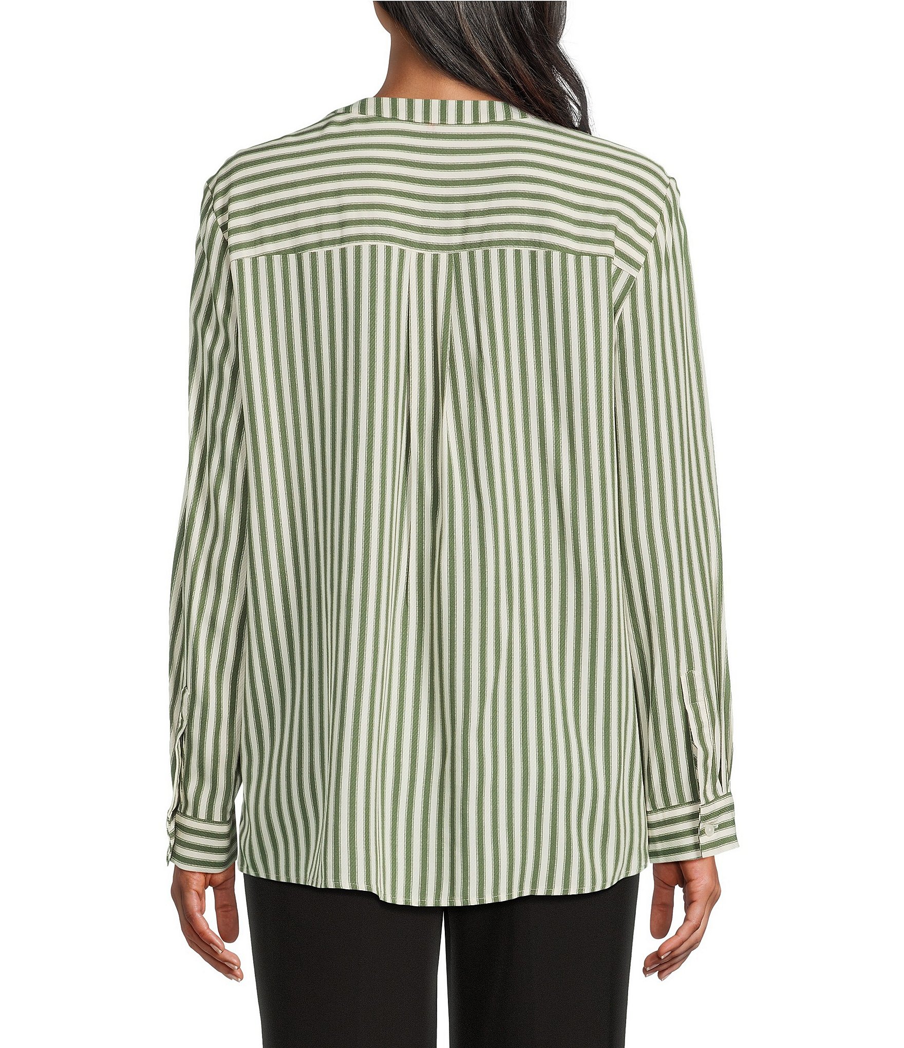 Investments Nora Stripe Long Sleeve Y-Neck Drapey Twill Blouse