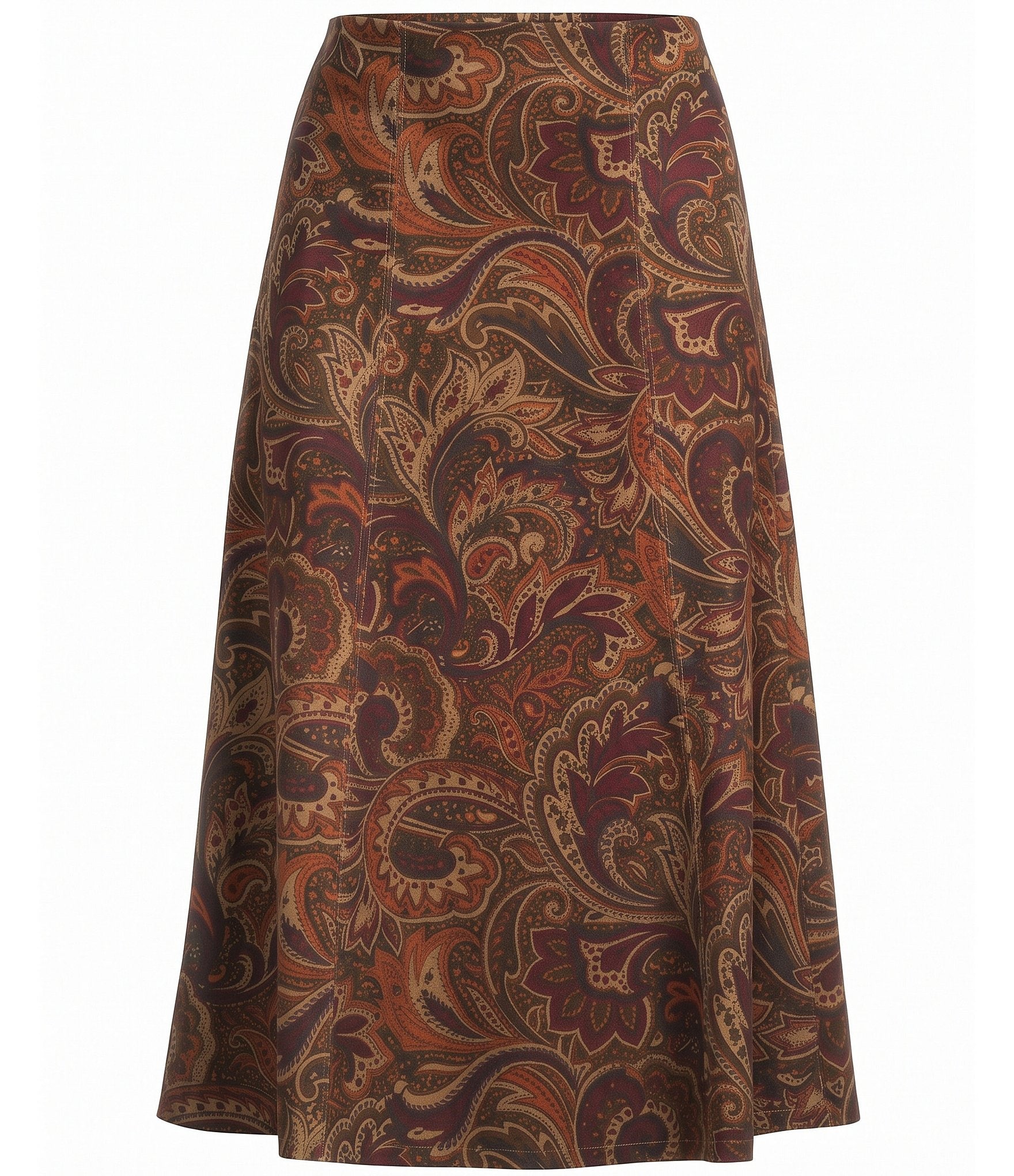 Investments Paisley Print Pull-On Faux Suede Skirt
