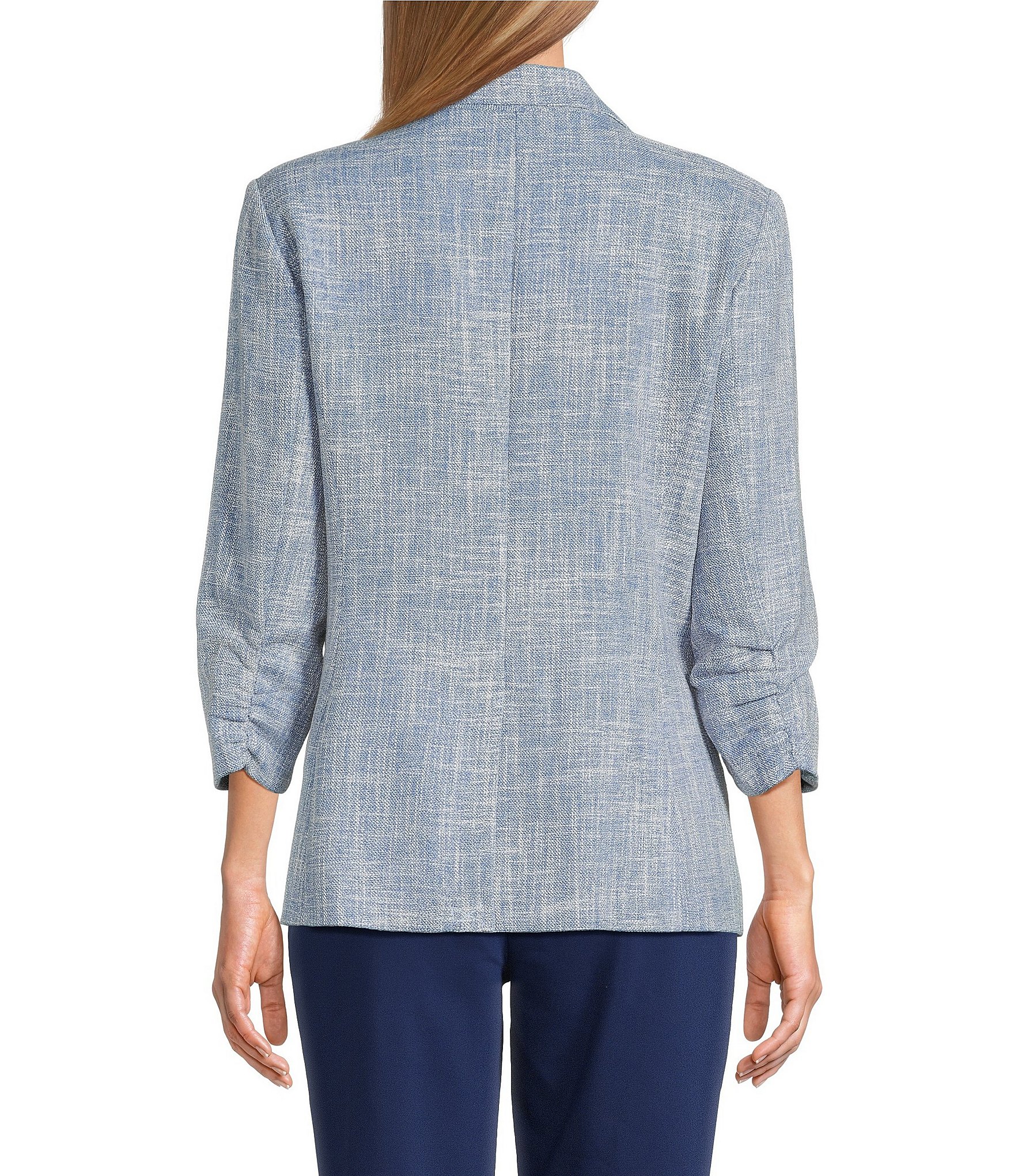 Investments Petite Size 3/4 Ruched Sleeve Notch Lapel Lined Button Front Blazer