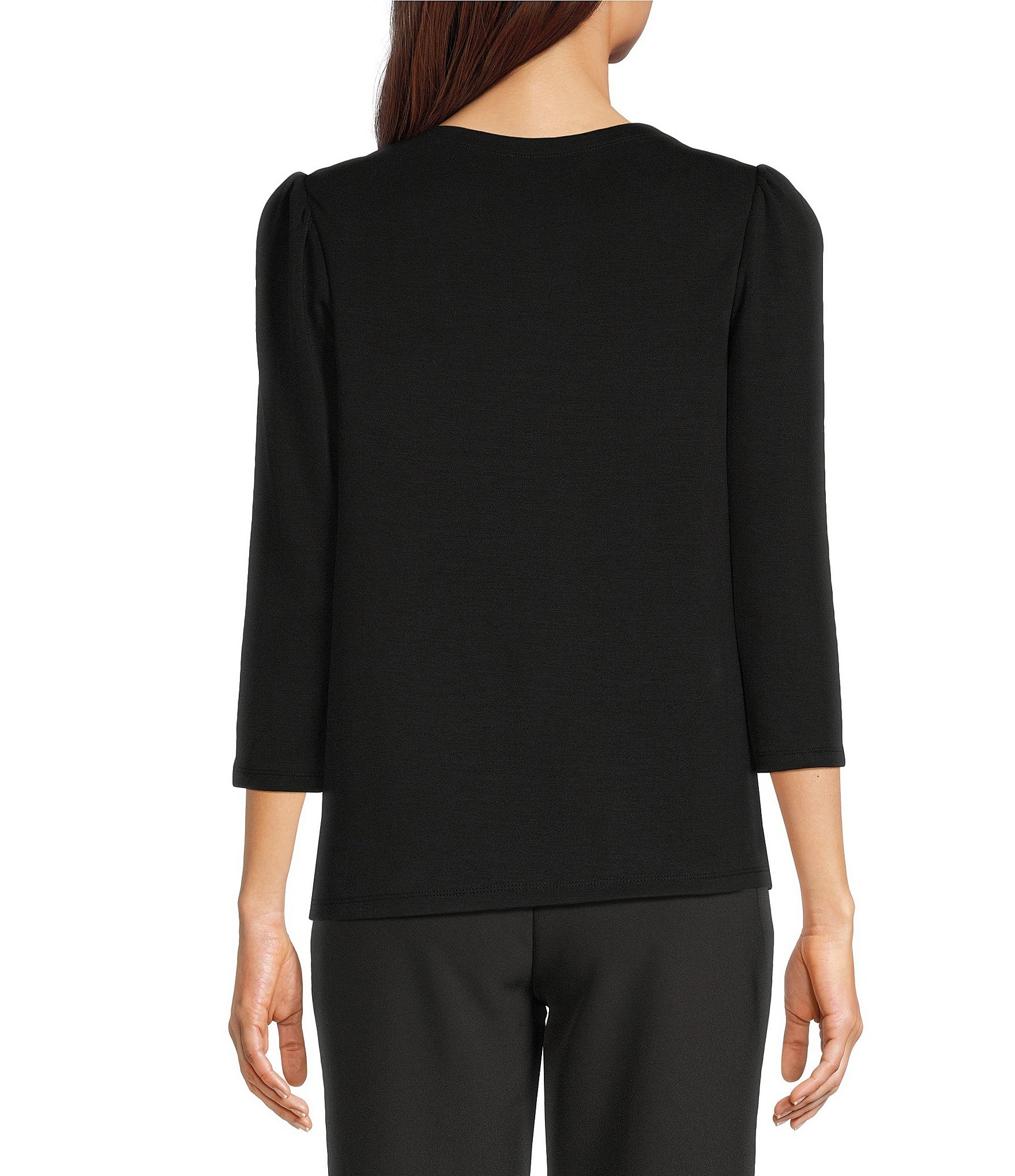 Investments Petite Size 3/4 Sleeve Envelope Neck Knit Top