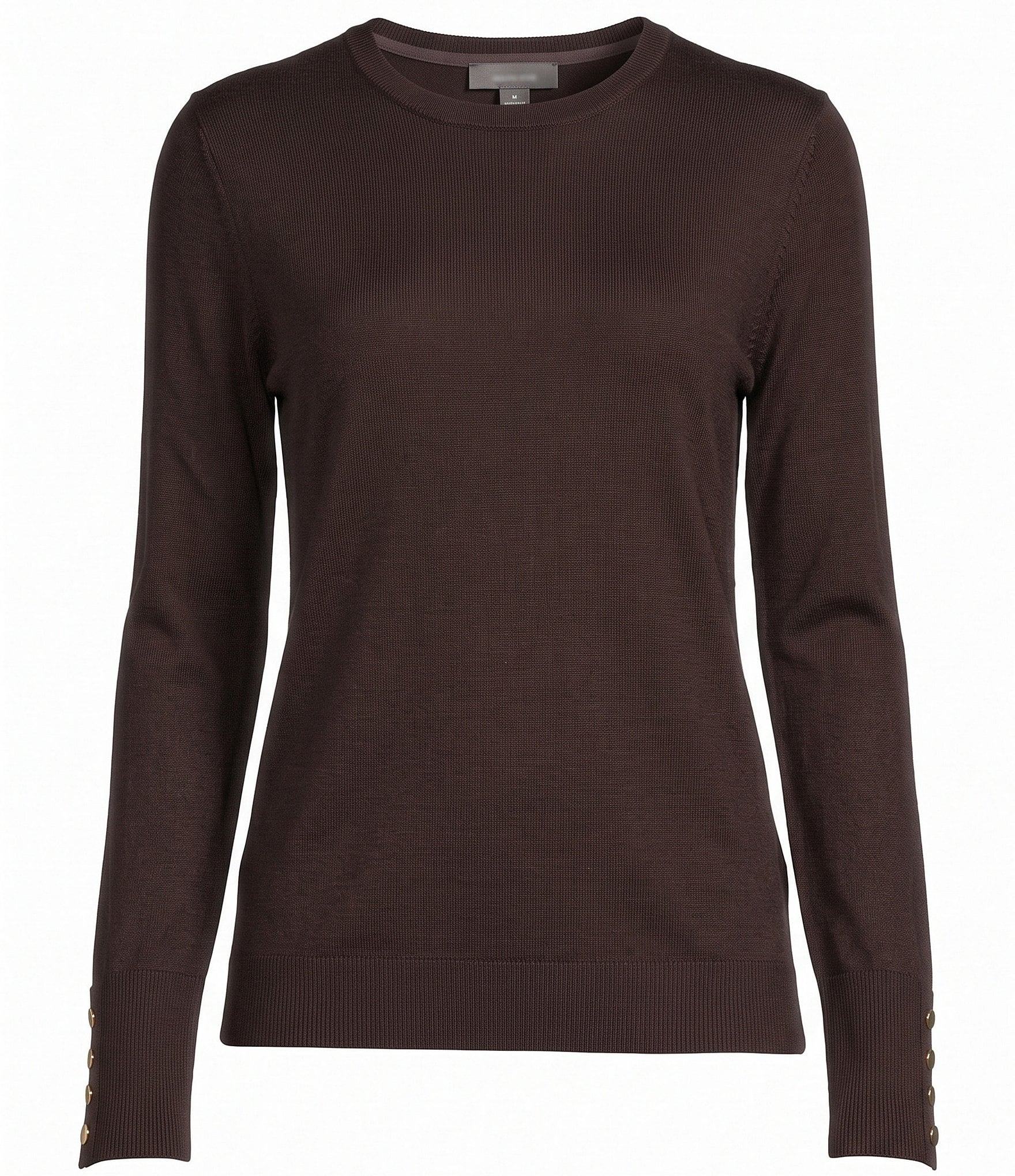 Investments Petite Size Long Sleeve Button Cuff Crew Neck Sweater