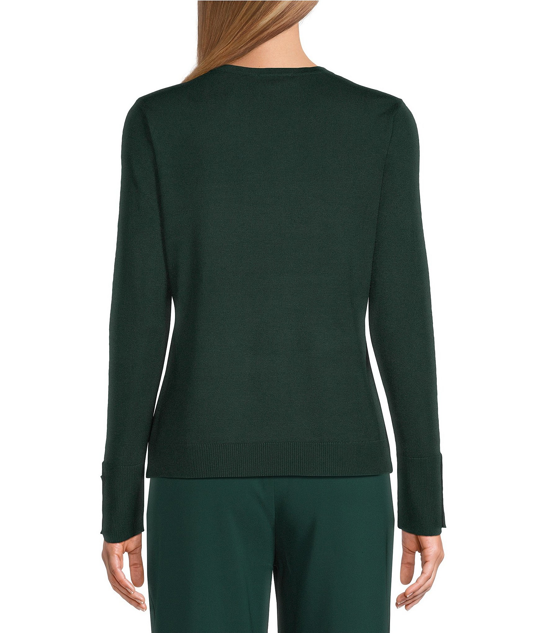 Investments Petite Size Long Sleeve Button Cuff Crew Neck Sweater