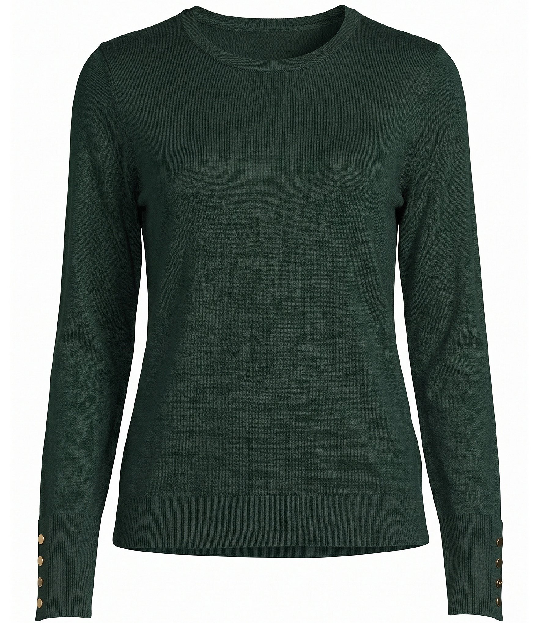 Investments Petite Size Long Sleeve Button Cuff Crew Neck Sweater