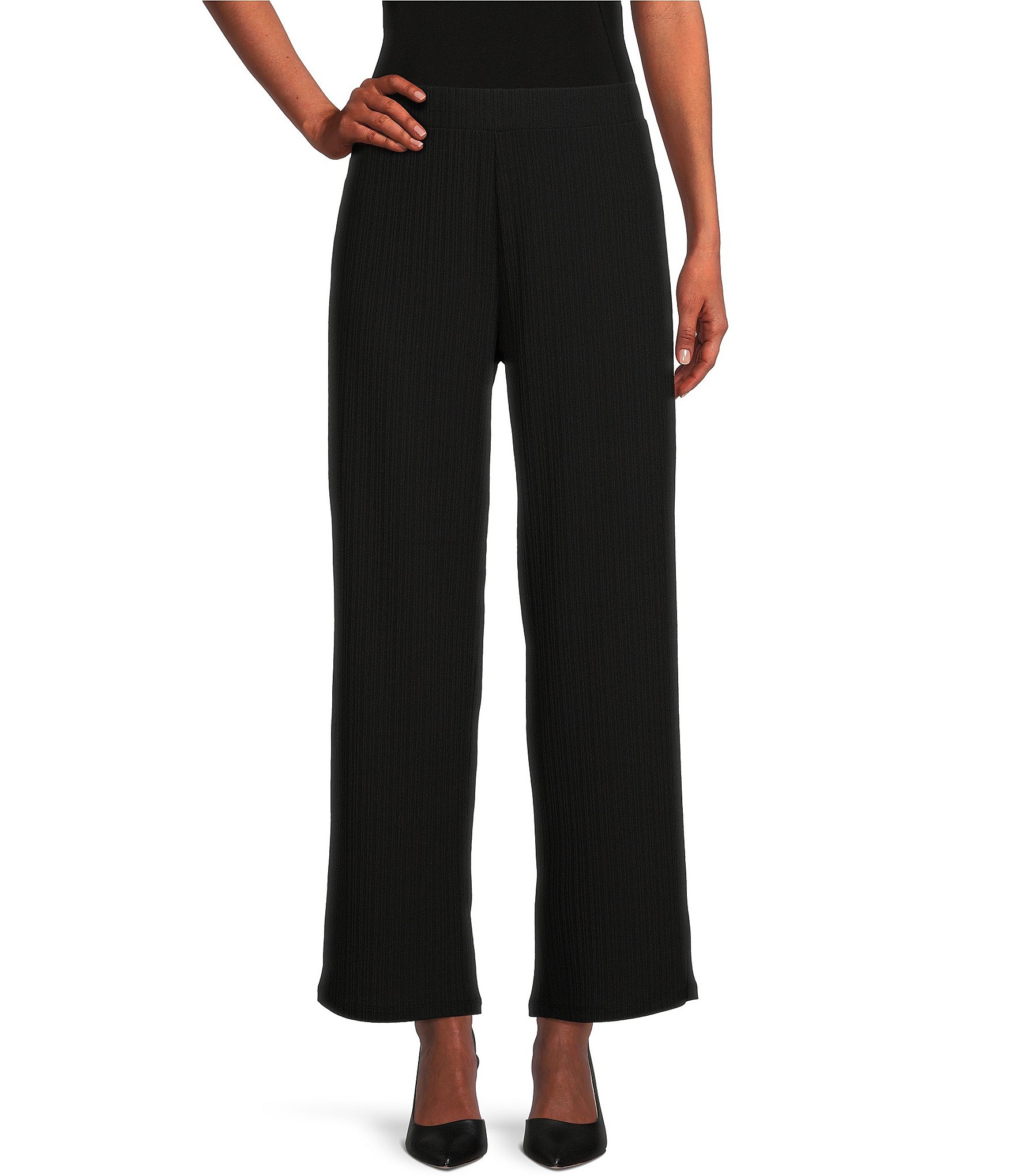 Investments Petite Size Soft Separates Ribbed Knit Pull-On Wide Leg  Coordinating Pants