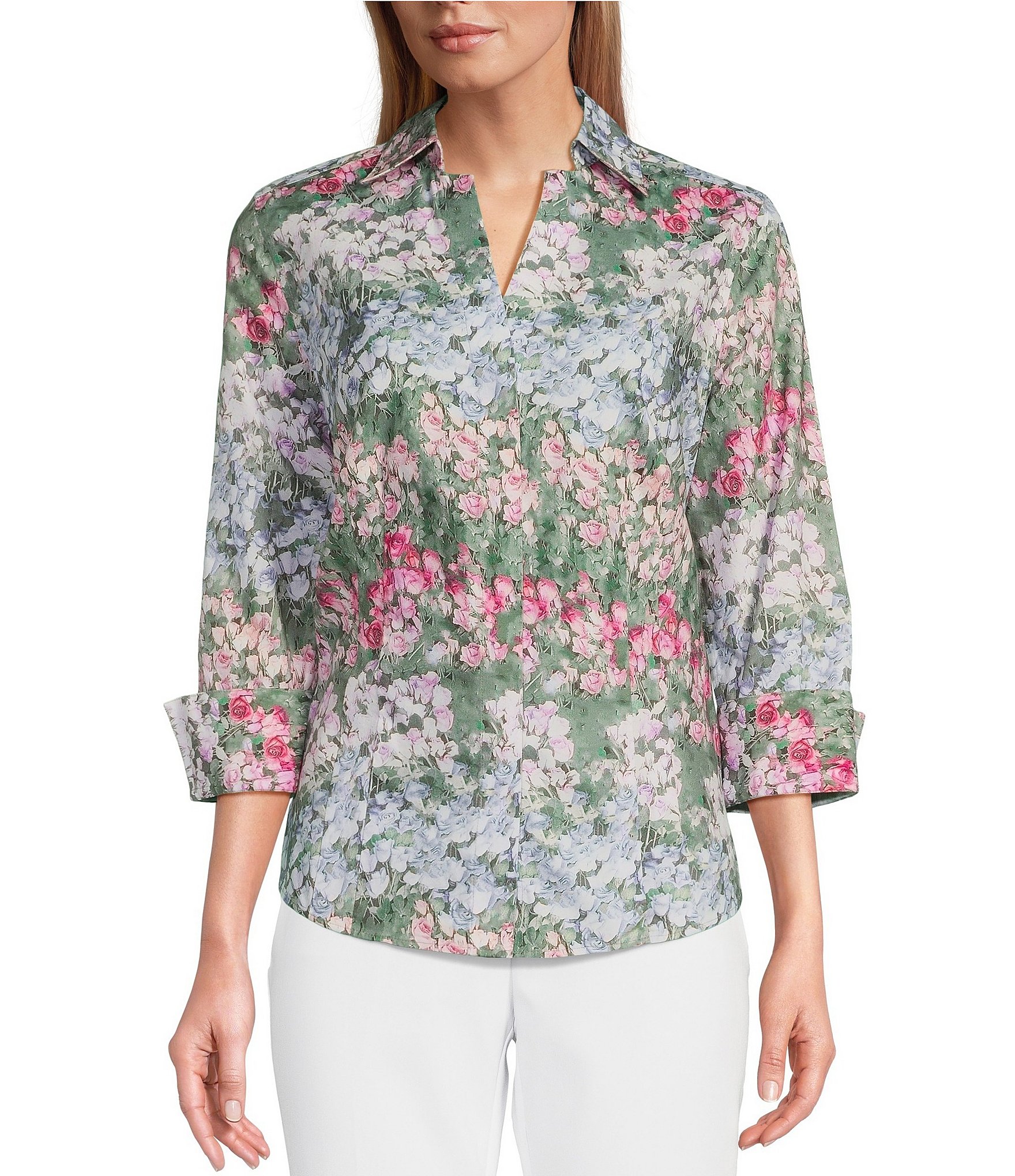 Investments Petite Taylor Gold Label Non-Iron Wild Floral 3/4 Sleeve ...