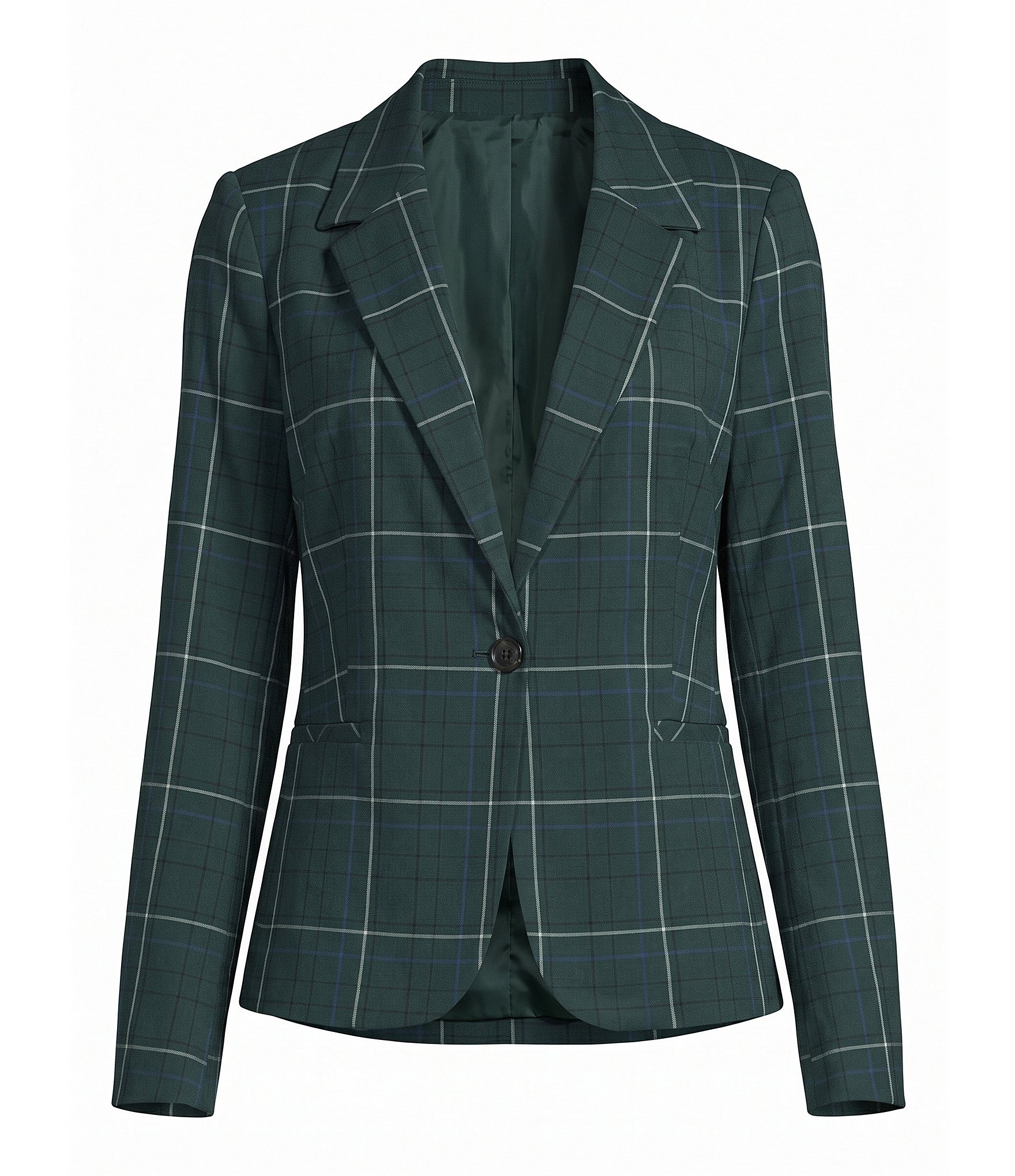 Investments Pine Grove Plaid Long Sleeve Button Front Blazer