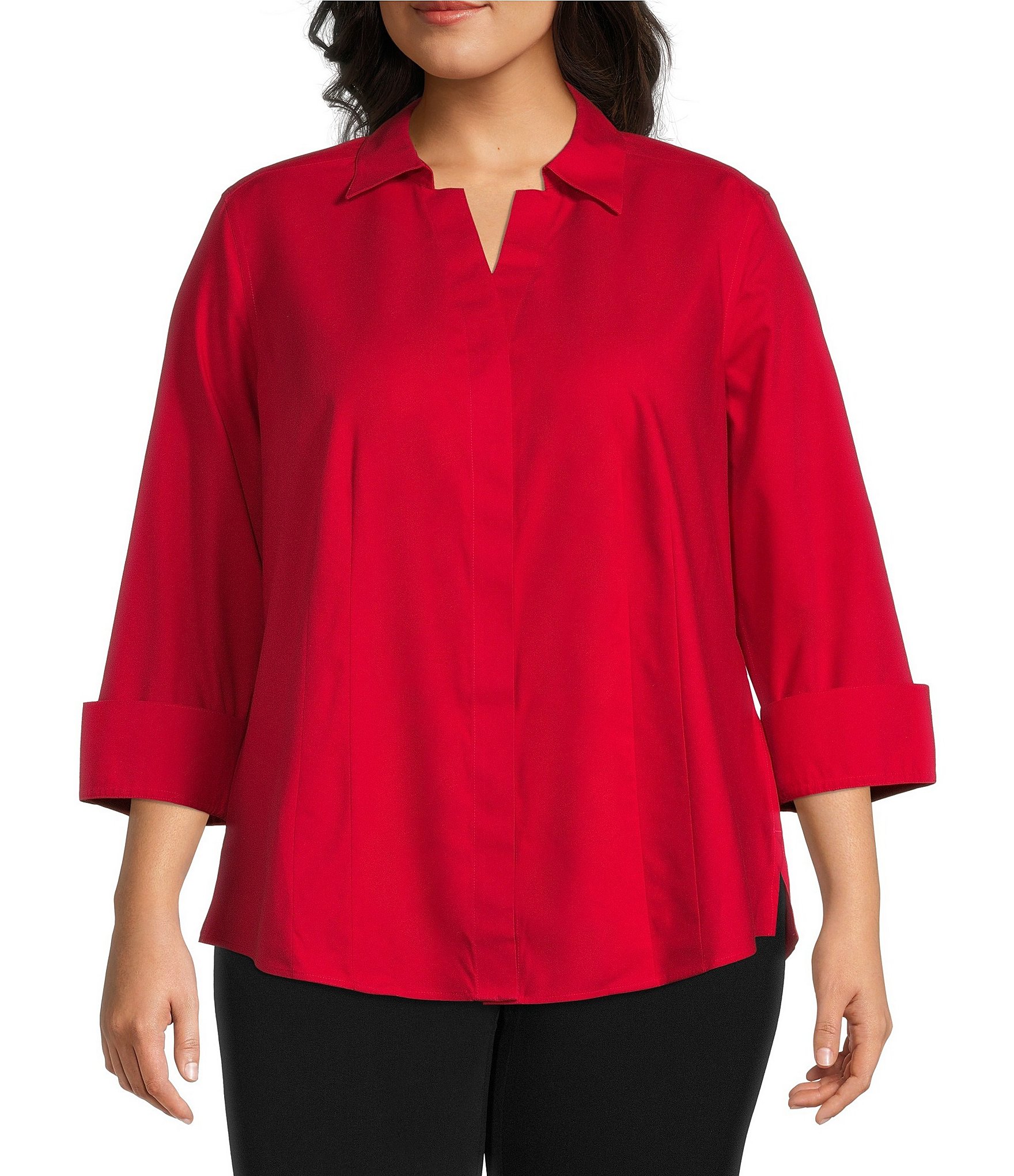 plus size red blouse with collar