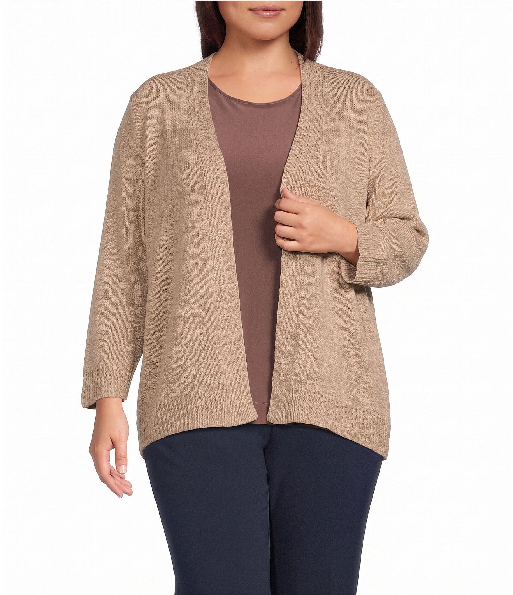 Investments Plus Size 3/4 Sleeve Open Front Cardigan