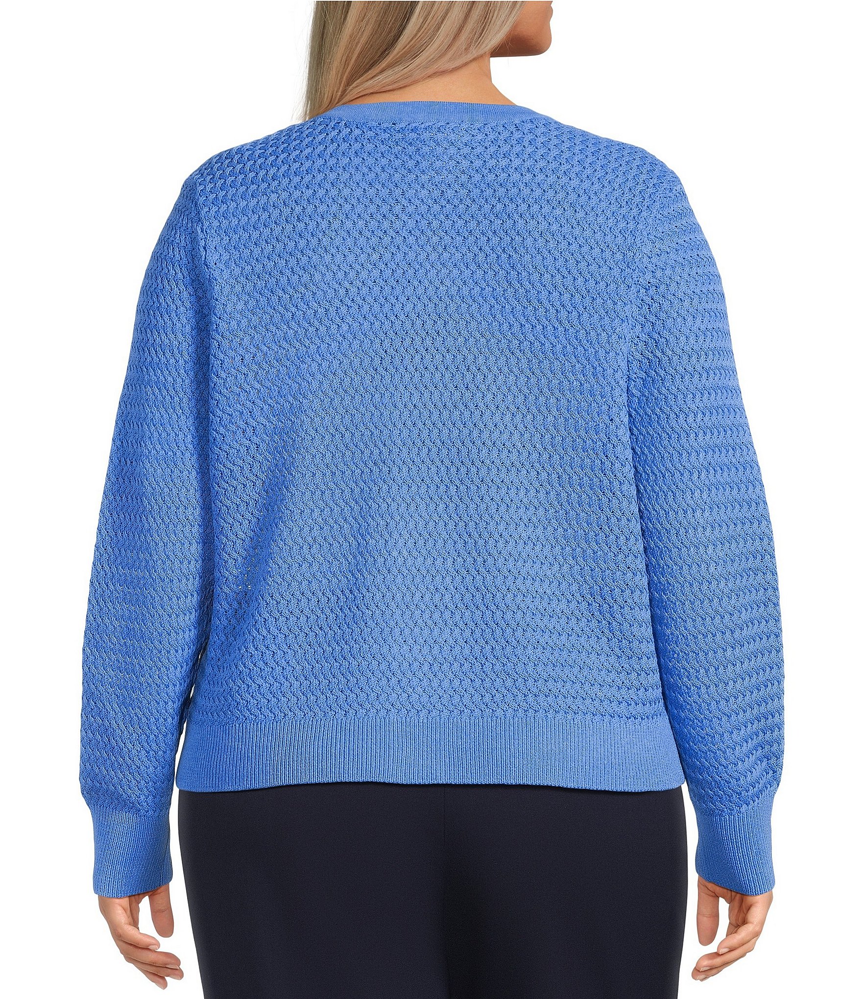 Investments Plus Size Charlotte Crew Neck Long Sleeve Button Front Cardigan