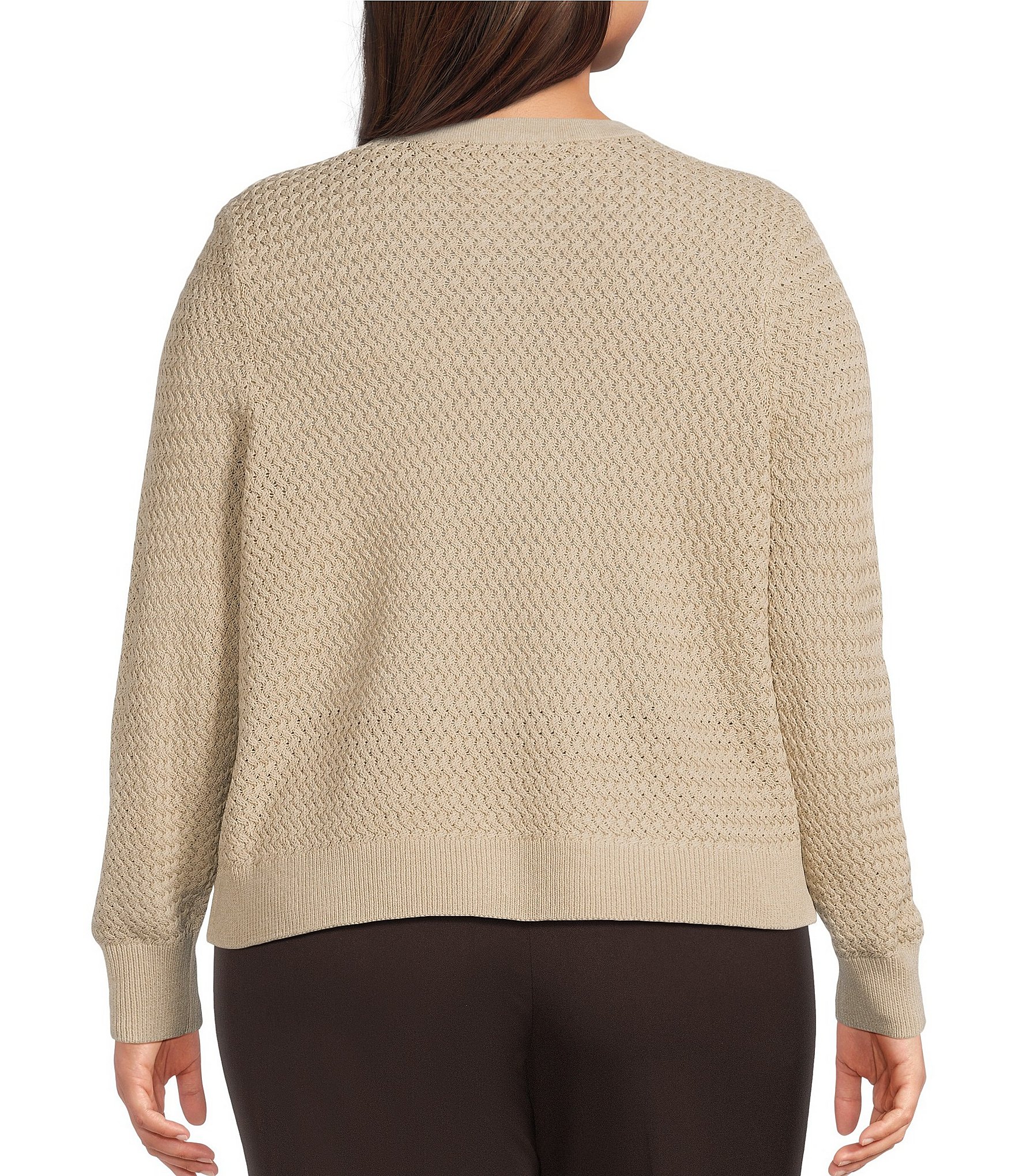 Investments Plus Size Charlotte Crew Neck Long Sleeve Button Front Cardigan