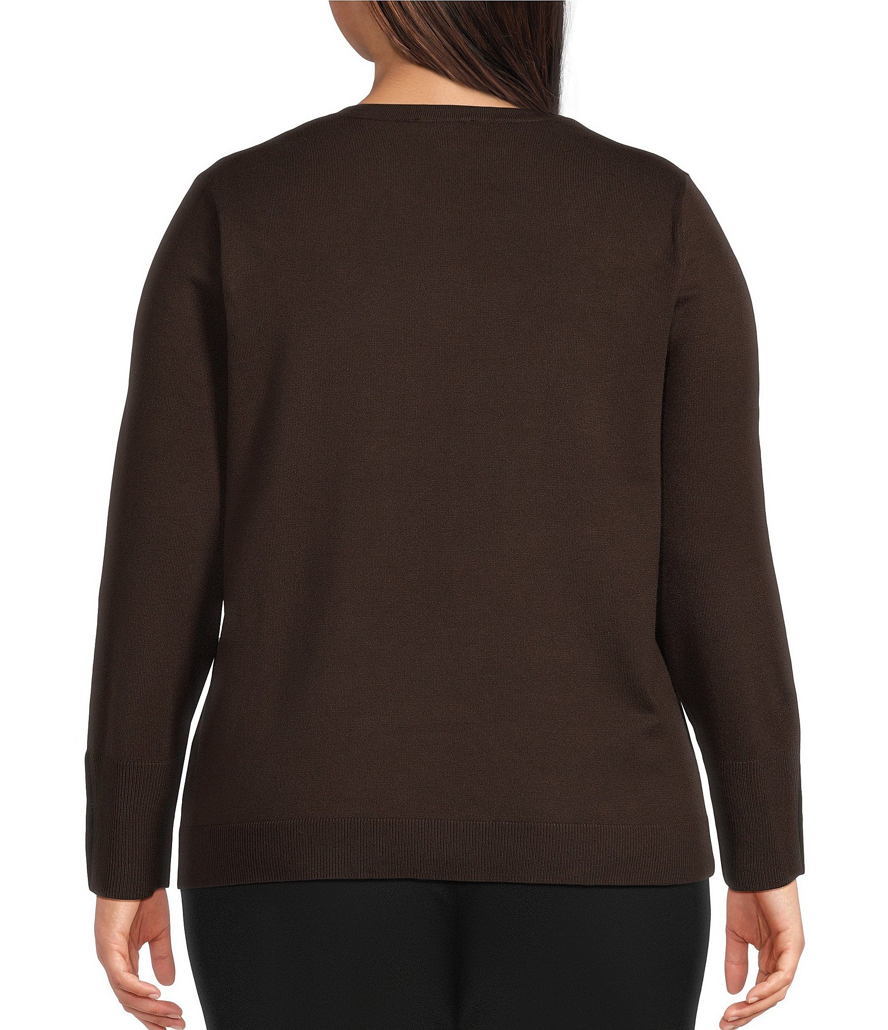 Investments Plus Size Long Sleeve Button Cuff Crew Neck Sweater