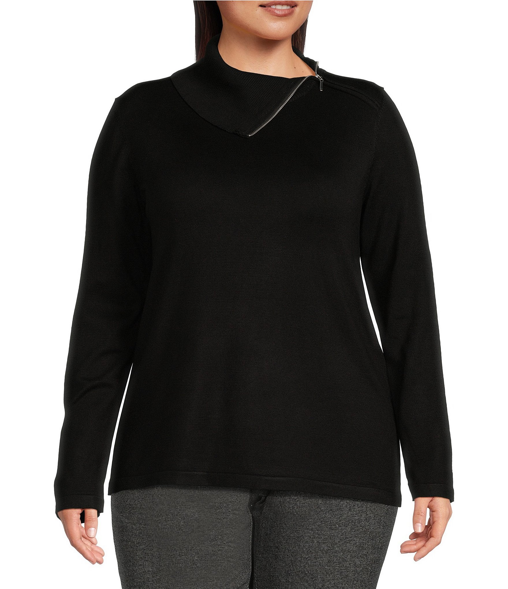 Investments Plus Size Long Sleeve Envelope Zip Neck Sweater