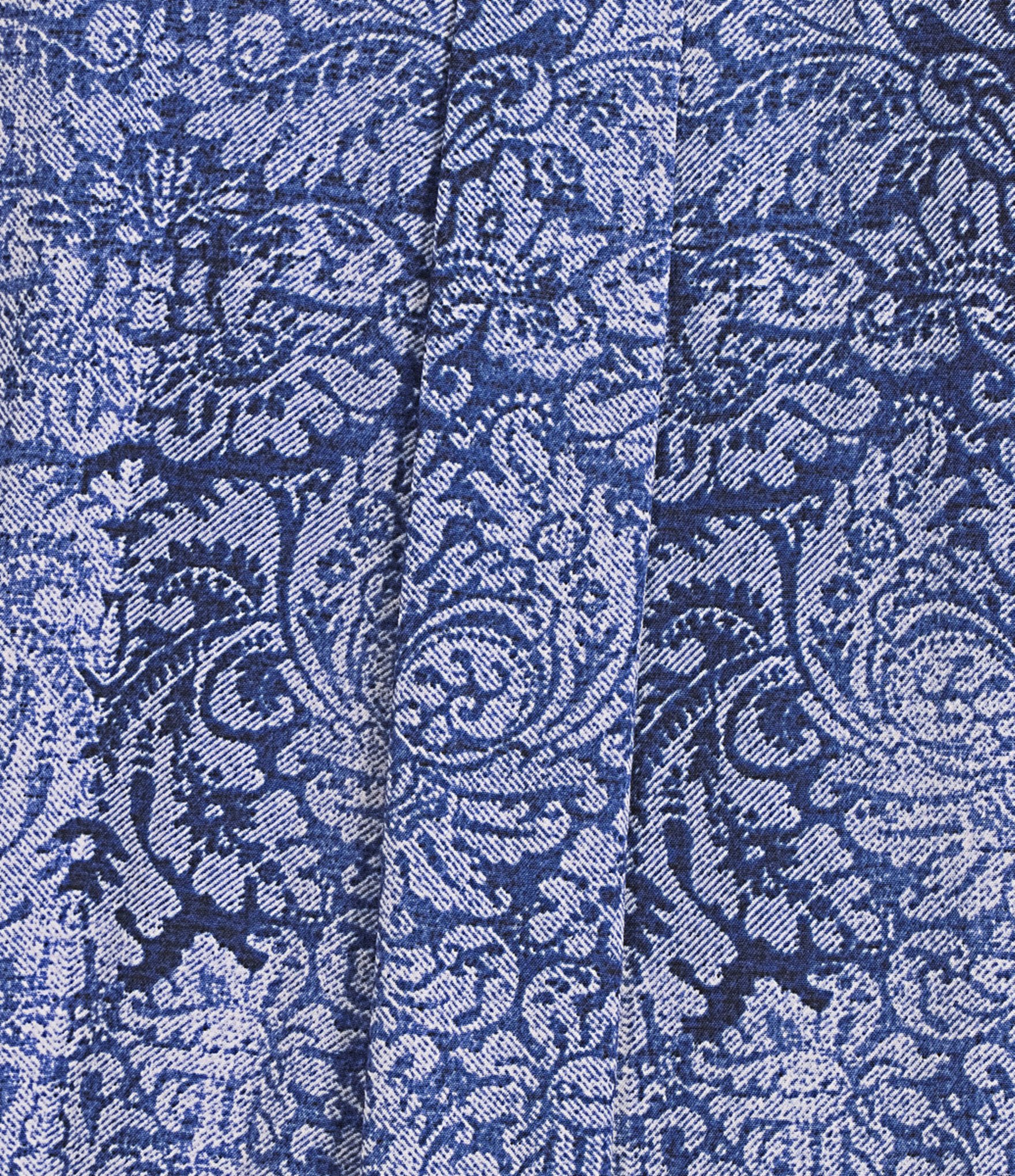 Investments Plus Size Nora Mazarine Scroll Long Sleeve Y-Neck Drapey Twill Blouse