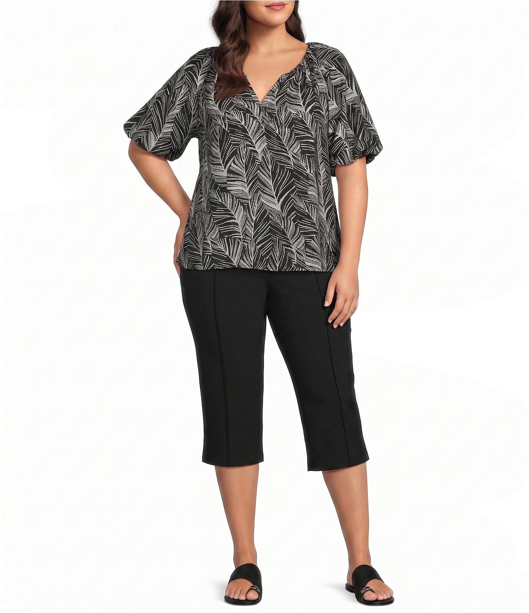 Investments Plus Size Pull-On Pintuck Capri Pants