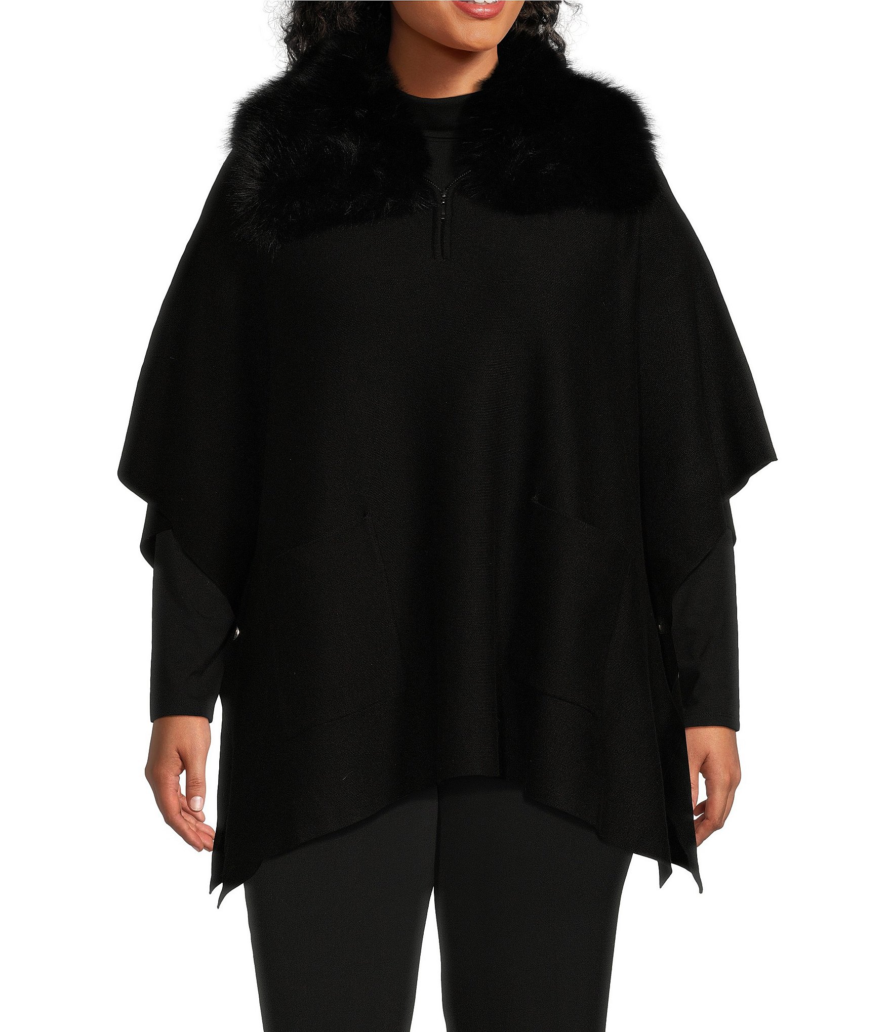 Plus buy Size Buttoned Furry Black Poncho