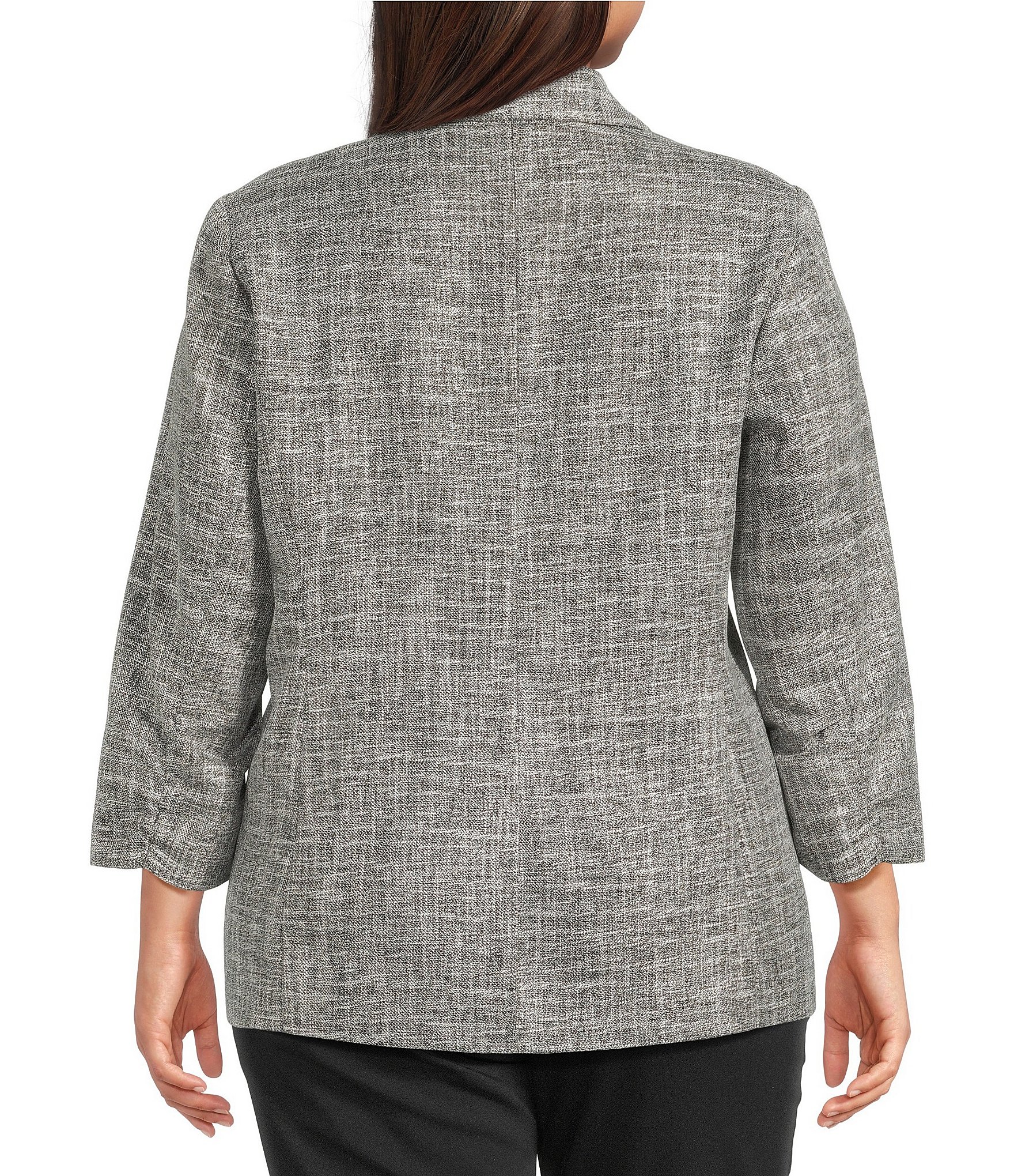 Investments Plus Size Scratch Pattern 3/4 Ruched Sleeve Notch Lapel Lined Button Front Blazer