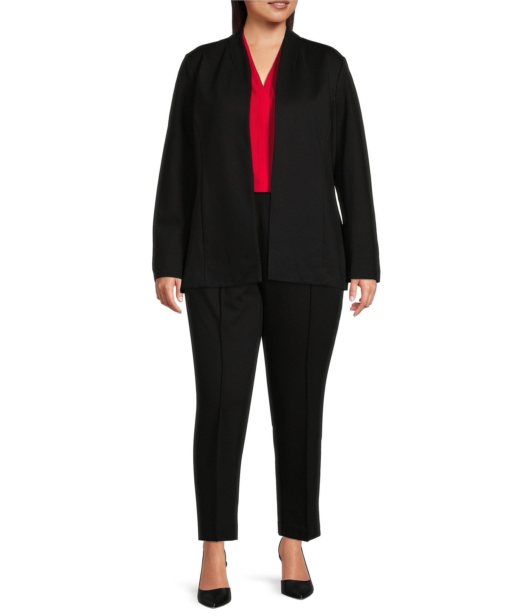 Investments Plus Size Signature Ponte Long Sleeve Open Front Blazer ...