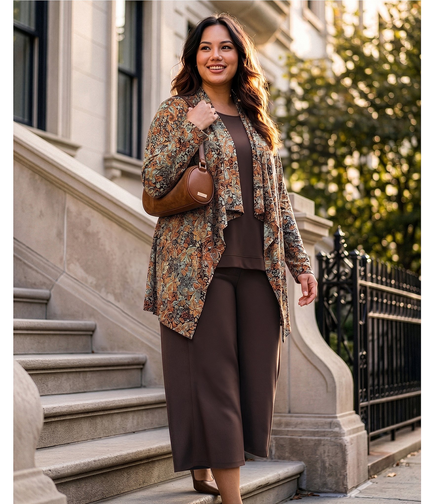 Investments Plus Size Soft Separates Elastic Waist Wide Leg Pull-On Crop Pants