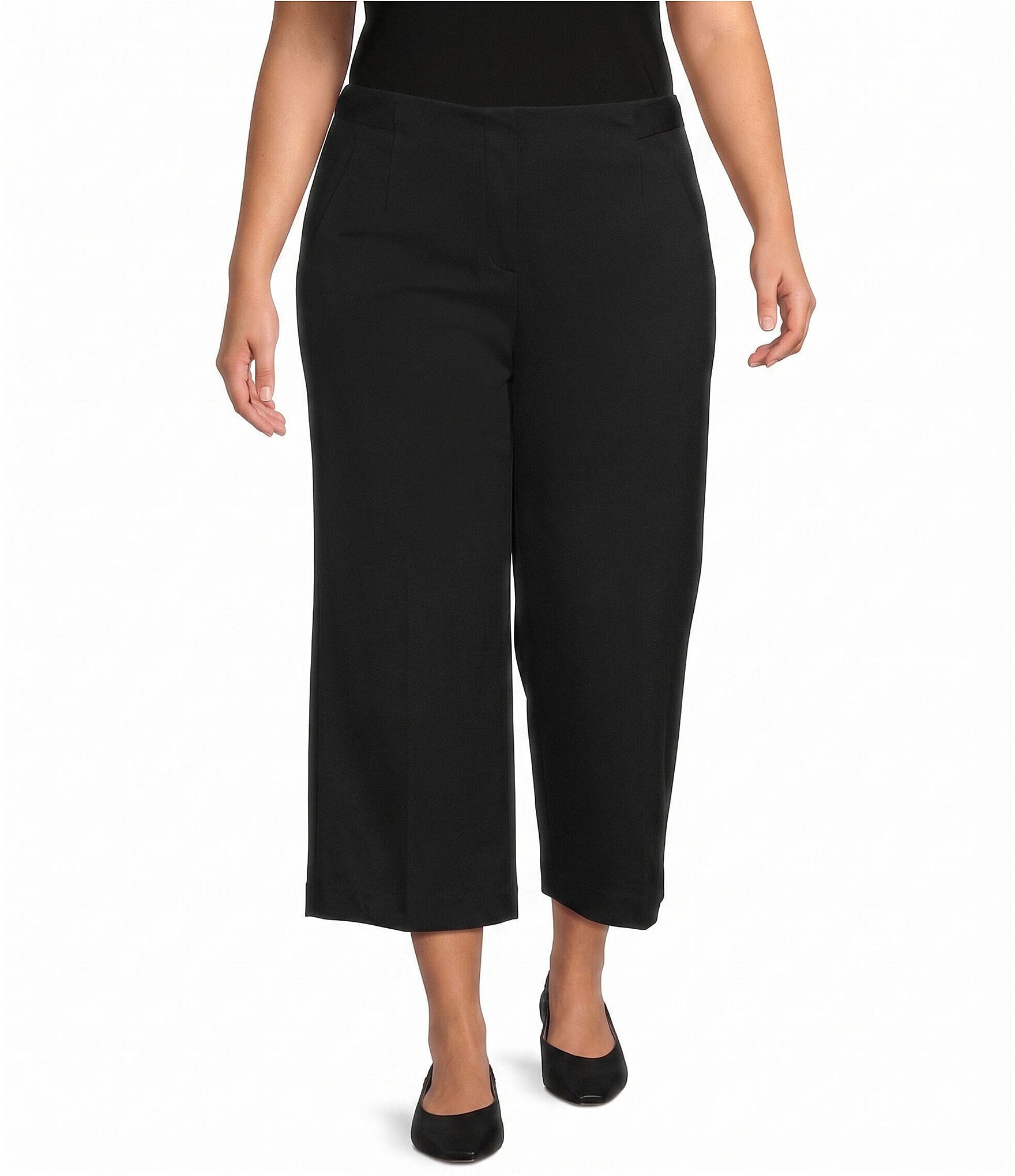 Investments Plus Size Wide Leg Pull-On Twill Crop Pants