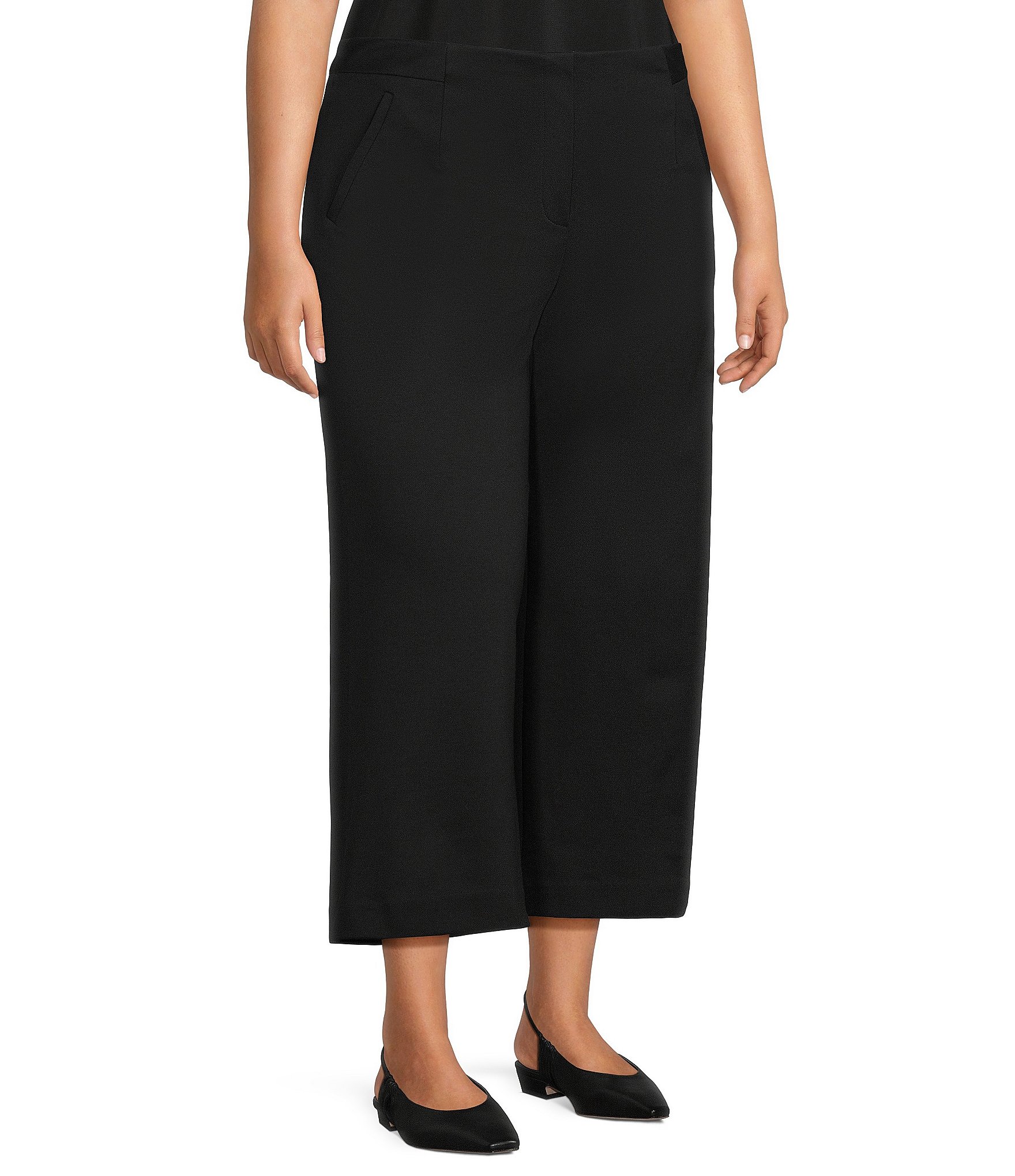 Investments Plus Size Wide Leg Pull-On Twill Crop Pants