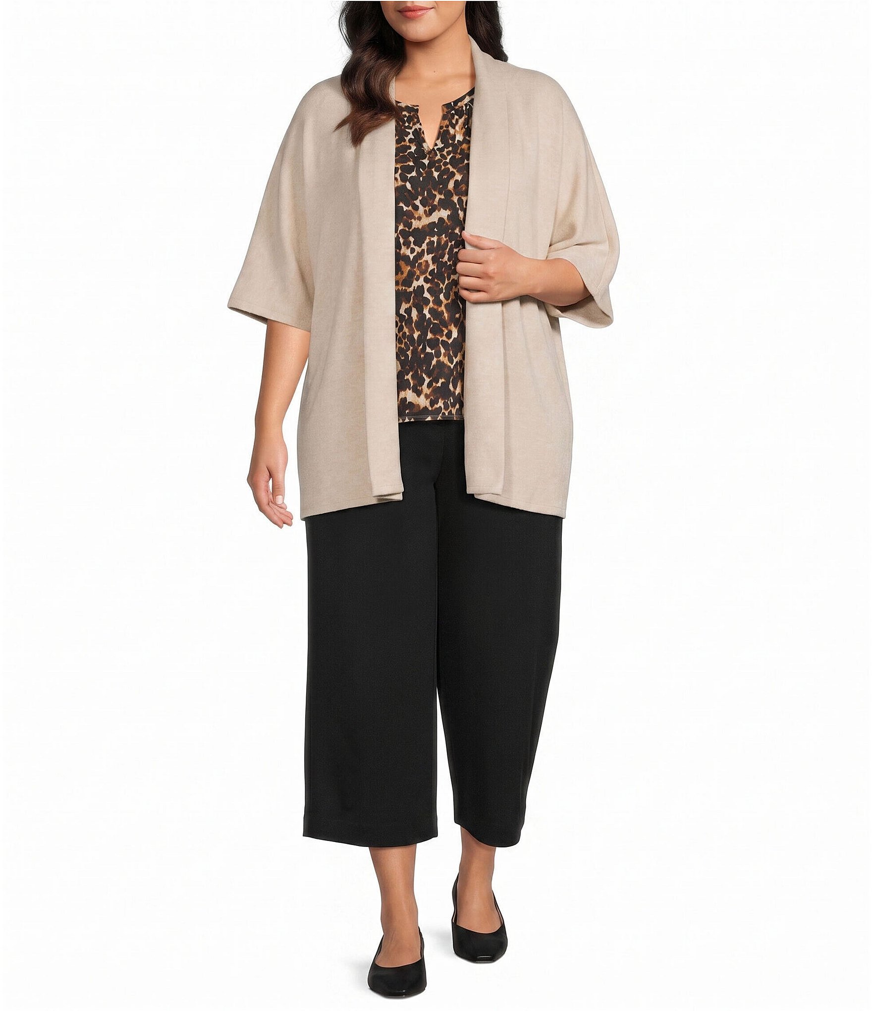 Investments Plus Size Wide Leg Pull-On Twill Crop Pants