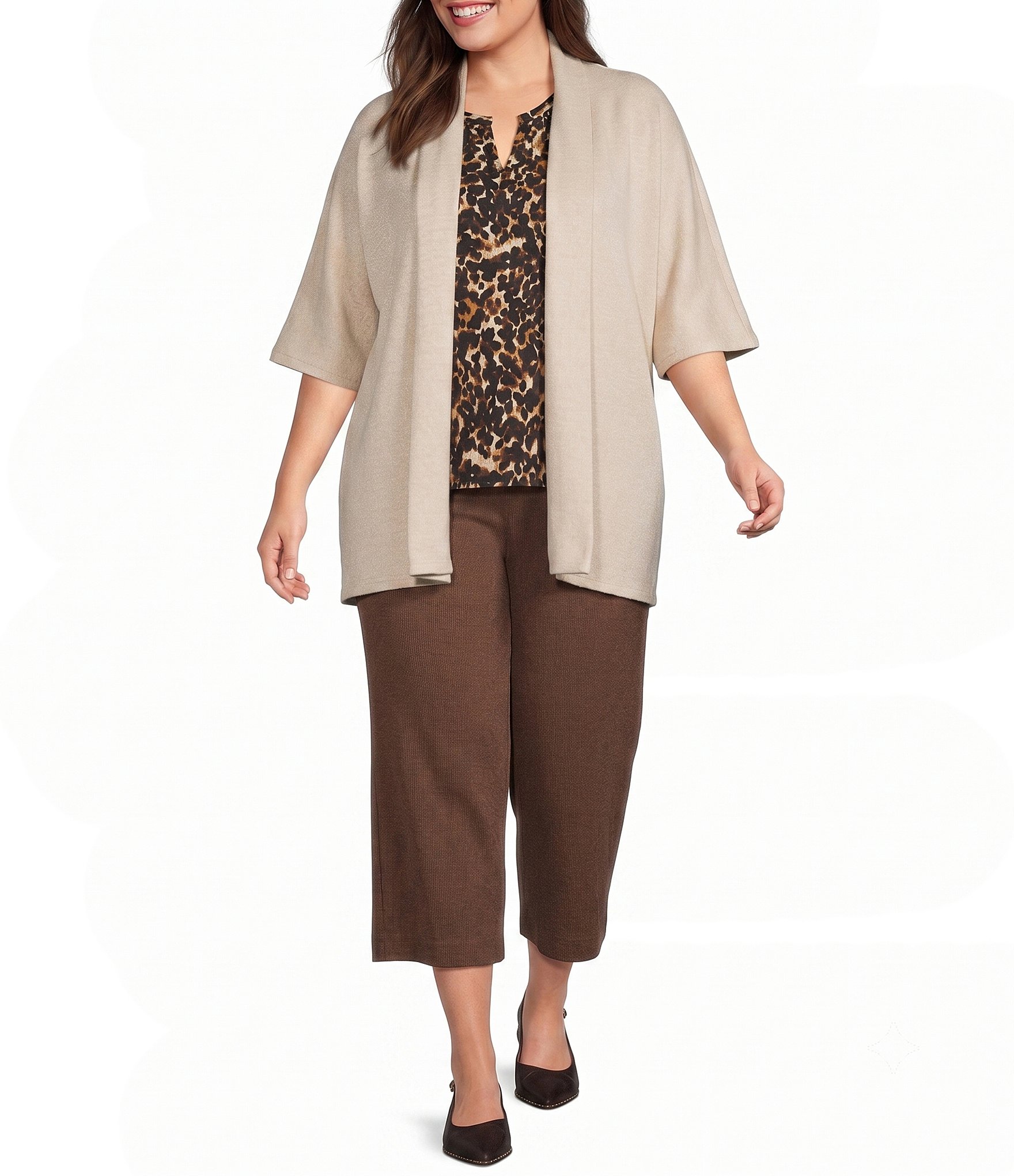 Investments Plus Size Wide Leg Pull-On Twill Crop Pants