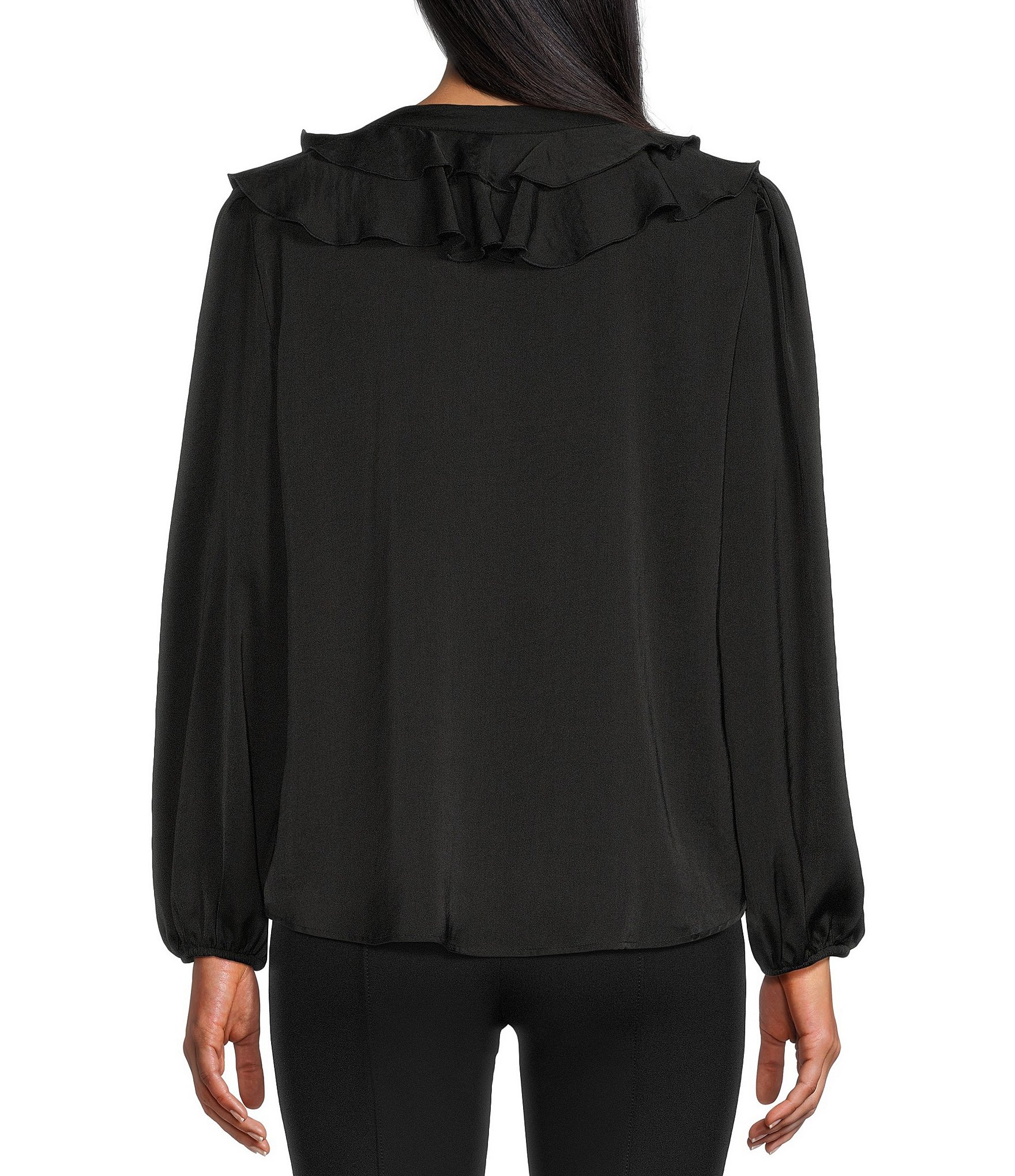 Investments Ruffle V-Neck Long Sleeve Blouse